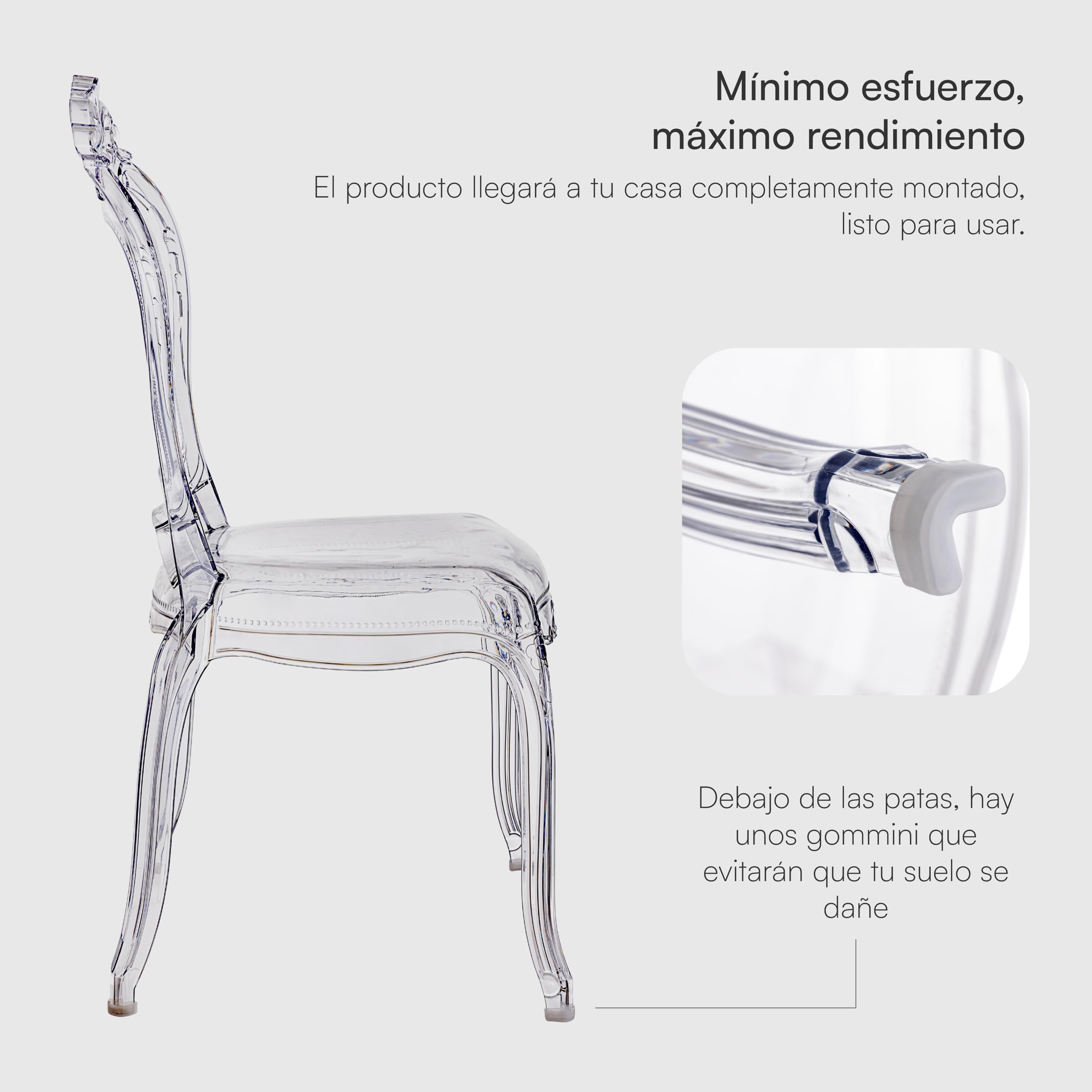 Baroni Home Set de 4 Sillas de Policarbonato Transparente, Asiento de Diseño Elegante Apilable e Impermeable para Sala de Estar, Comedor, Dormitorio, 48X46X98 cm, Esmerli