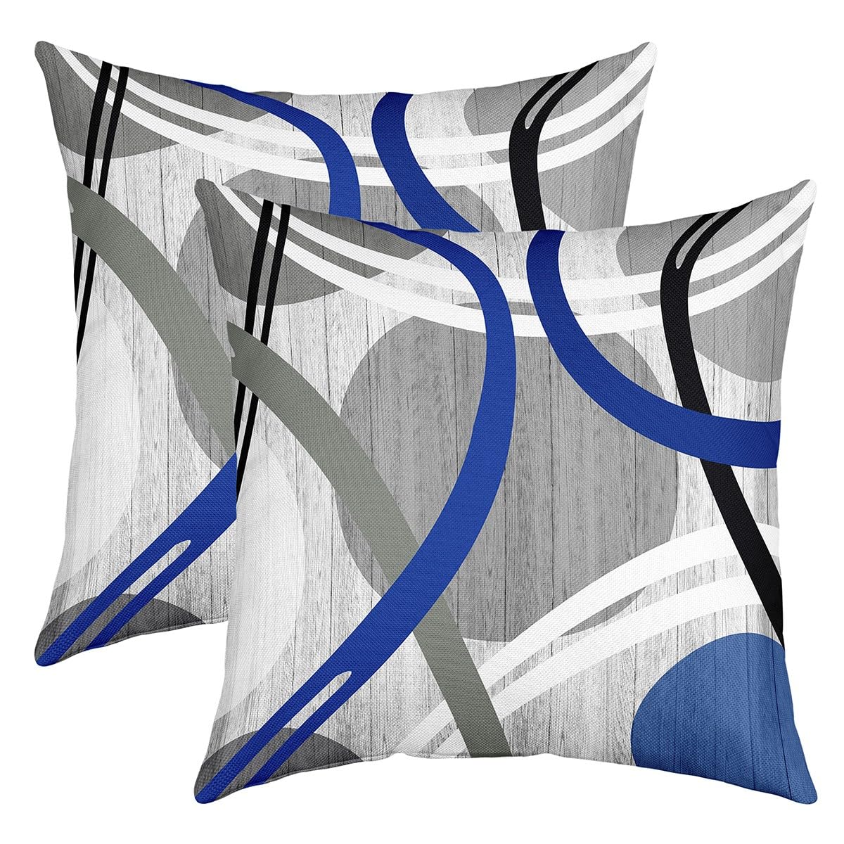 Homemissing Girls Multicolored 14 Blue Grey And Black Throw Pillow Covers For Boys Kids 18X18 Inch Set Of 2 Geometric Stripe Swirl Decor Throw Pillowcases Modern Wavy Circles Pillow Cases Cushion Covers Retro Stripe Swirl