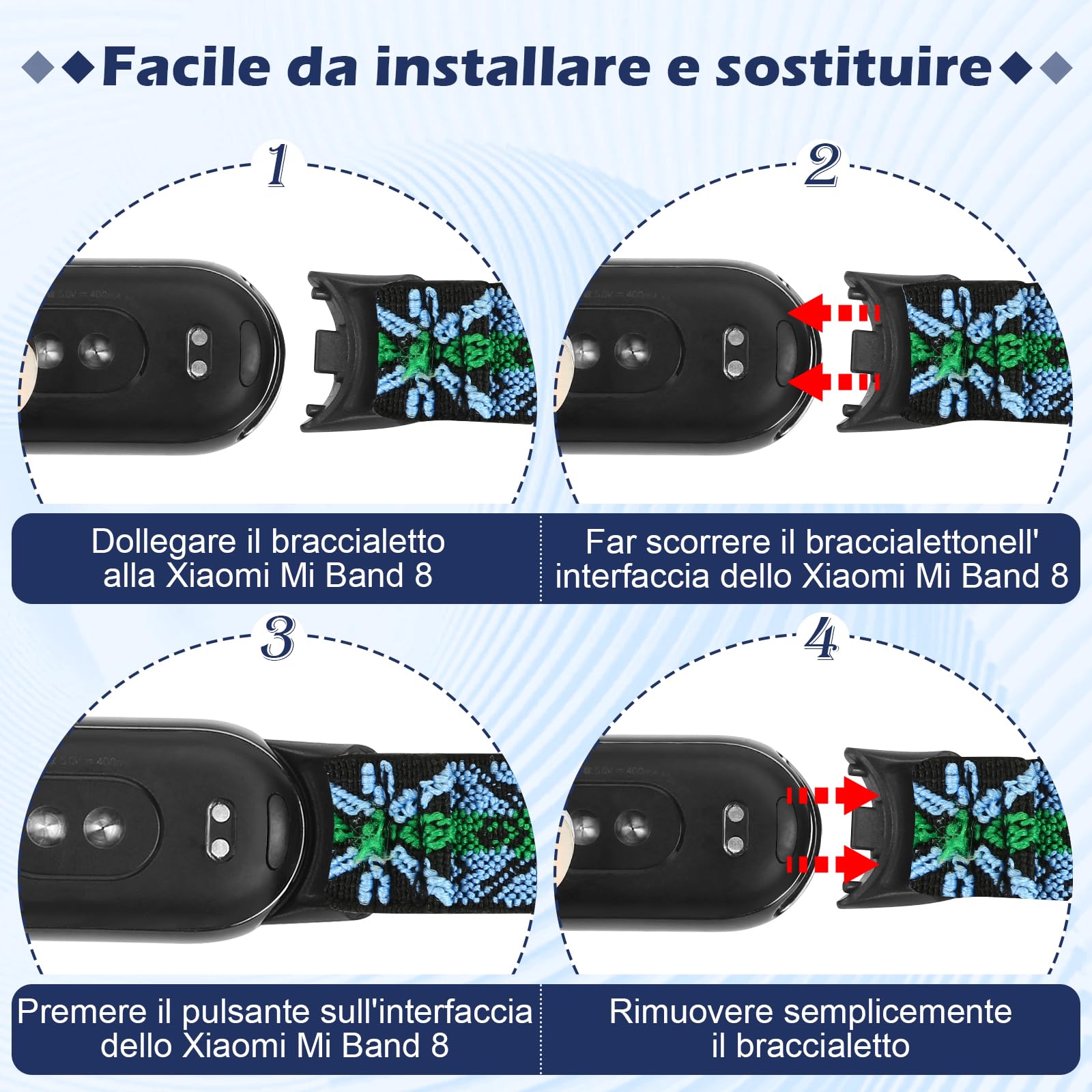 SHIJZWD 2 Pezzi Cinturino Compatibile con Xiaomi Mi Band 8 per Donna Uomo, Cinturino Sportivo Elastico Nylon Solo Loop Bracciale di Ricambio per Xiaomi Mi Smart Band 8