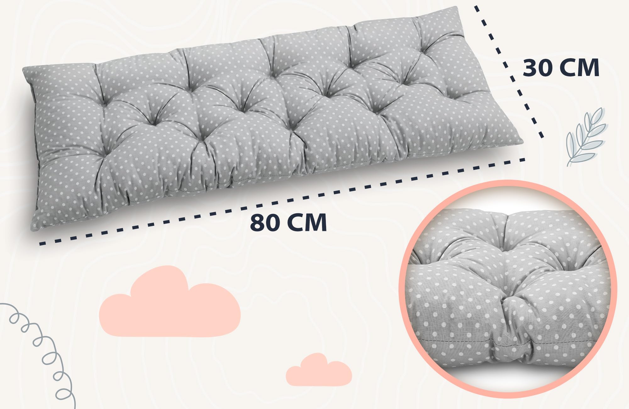 Materasso per Amaca Neonato - 30x80 cm Cuscino Confortevole per Culla Sospesa Letto Bambino Materasso Morbido Traspirante Ideale per Bebe Altalena certificazione Oeko-Tex Puntini