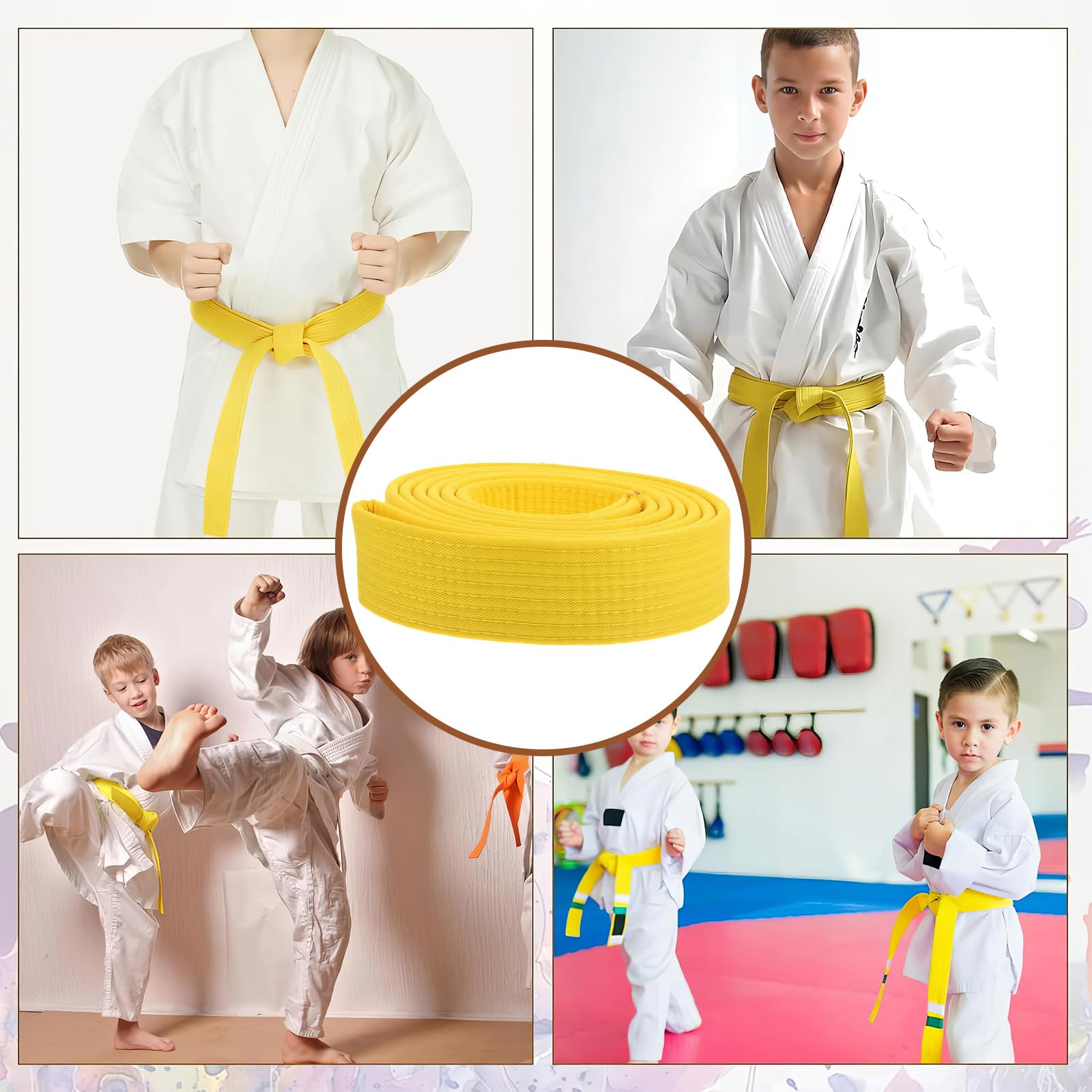 260 * 4CM Ceinture de Taekwondo Professionnel Karaté Judo Double Wrap Arts Martiaux Stripe Ceinture de Sport pour Adultes Enfants Enfants Jaune