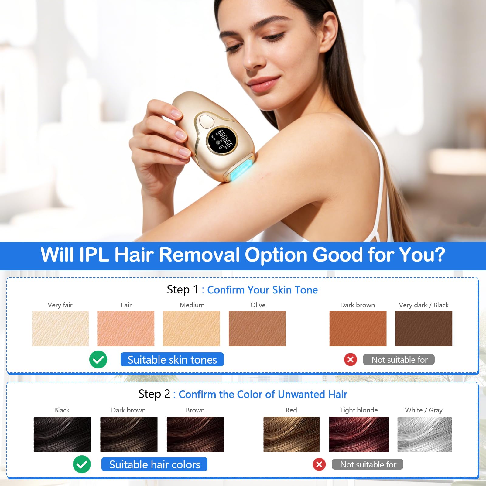 15J IPL Geräte Haarentfernung mit 5℃ Eiskühlsystem, 1 Mio. Lichtimpulse, 9 Energiestufen, Schmerzfreie Dauerhafte Haarentfernung für Frauen & Männer, Für Gesicht, Körper, Bikini & Beine