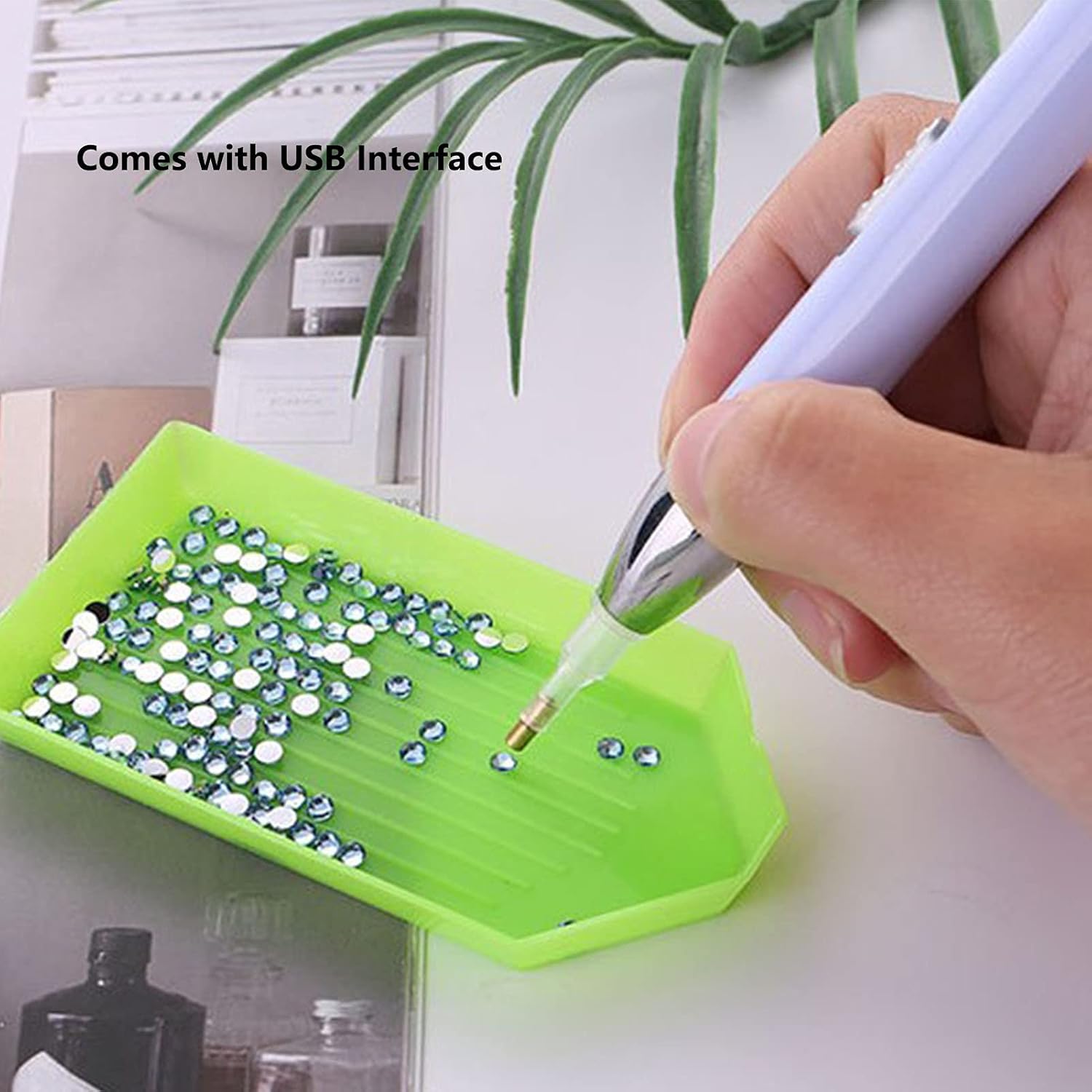 Aramox ABS Stainless Steel USB Charging Point Drill Pen with Luminous, White Light and Warm Light for Painting Cross Stitch Applique Nail Art (Luminous Dot Drill Pen Box - Taro Purple) image 4