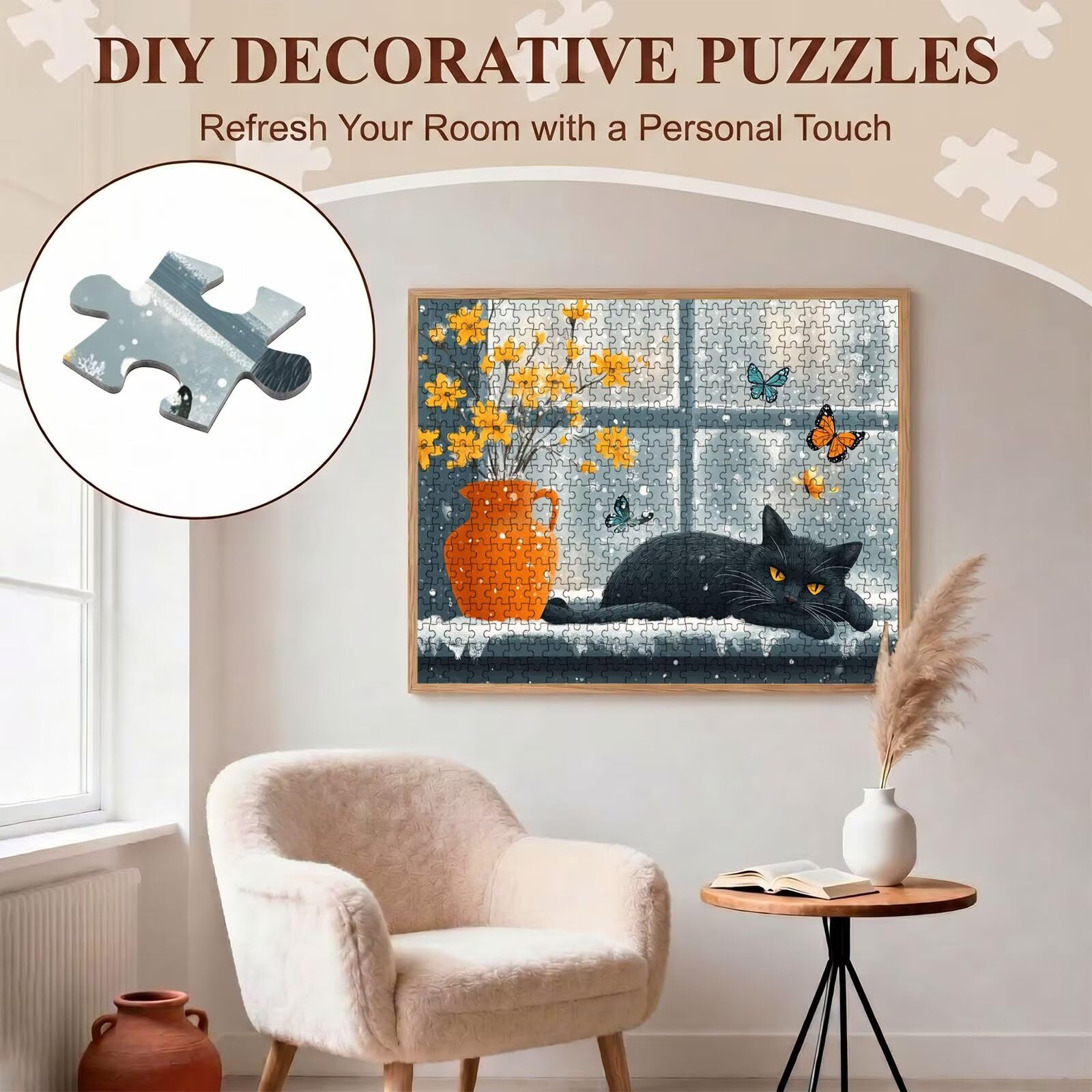 gatto Nevicare Puzzle 1500 Pezzi per Adulti, Puzzle in Legno - Collezione Classica con Poster Incluso - Sfida di Concentrazione e Passatempo Antistress, Gioco Educativo per Famiglia, 87 x 57 cm f0-726