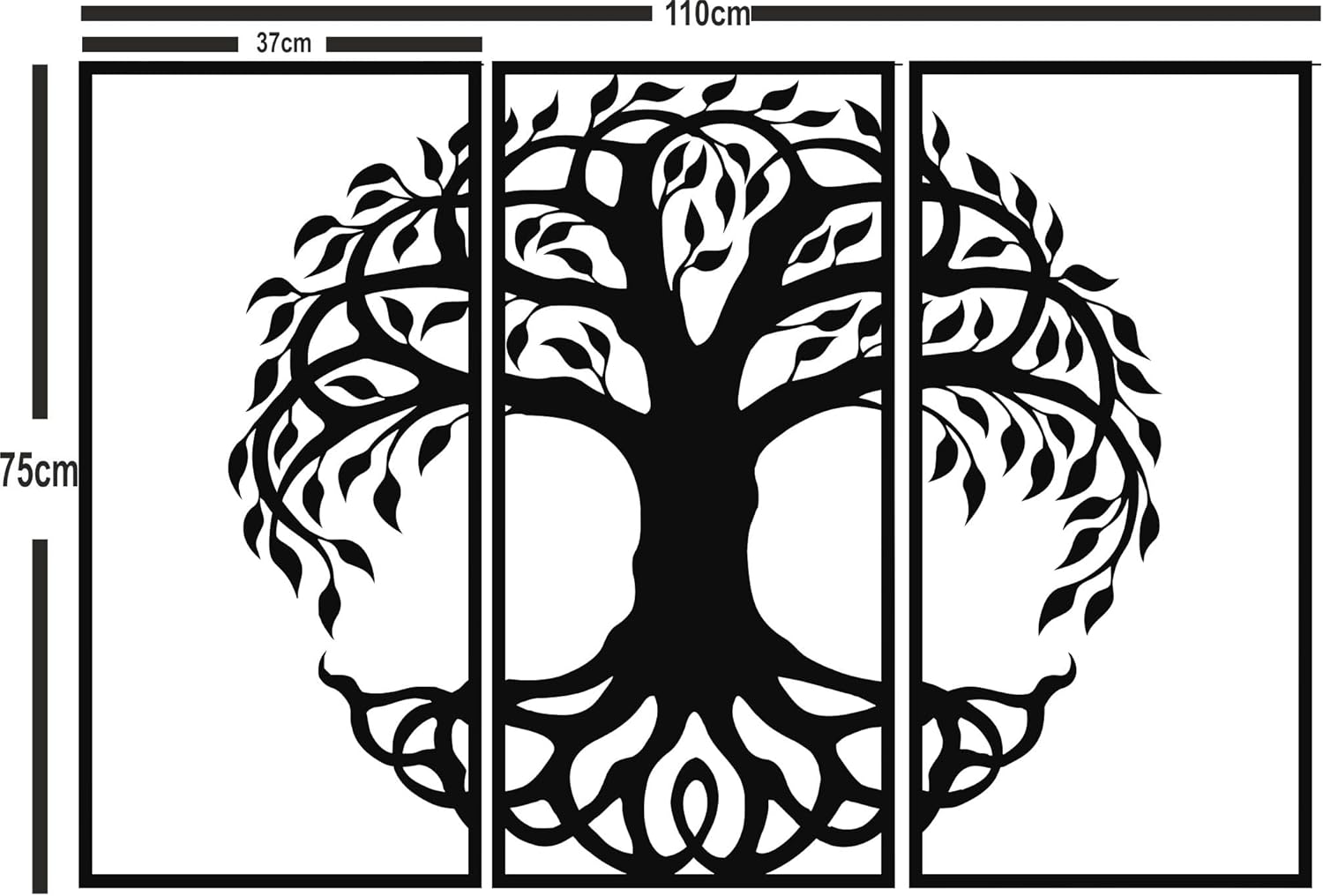 DEKADRON Metal Wall Art, Tree of Life 3 Panels, Metal Tree Wall Art, Family Tree Sign, Metal Wall Decor, (30" W x 20" H / 75x50 cm)