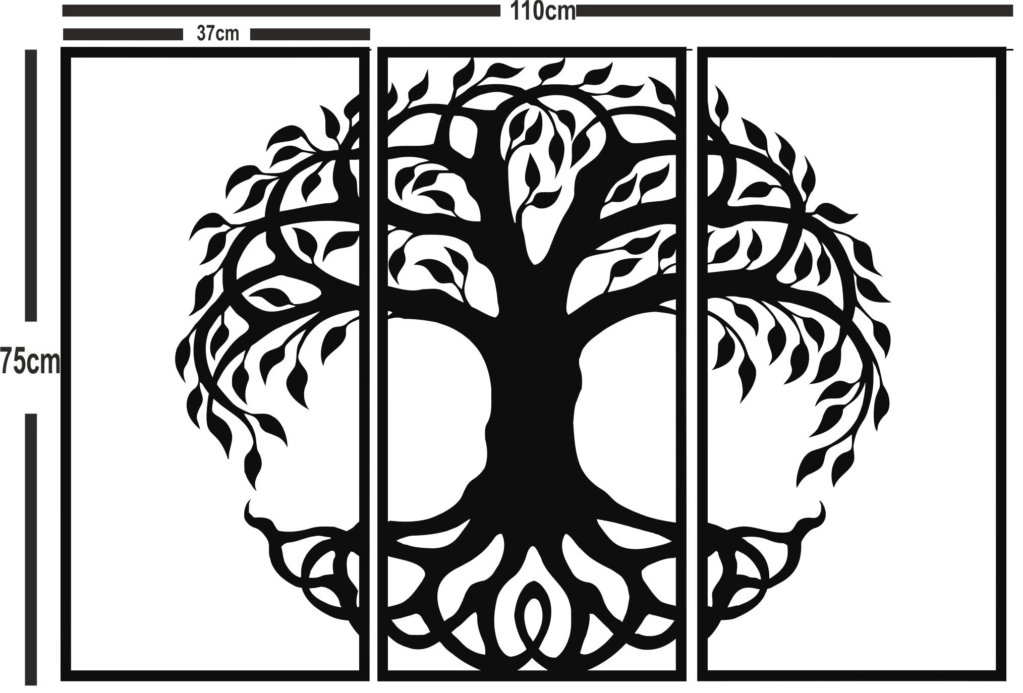 Decoración de pared de metal, árbol genealógico 3 piezas, decoración del hogar, sala de estar, letrero de pared, (175 x 117 cm)