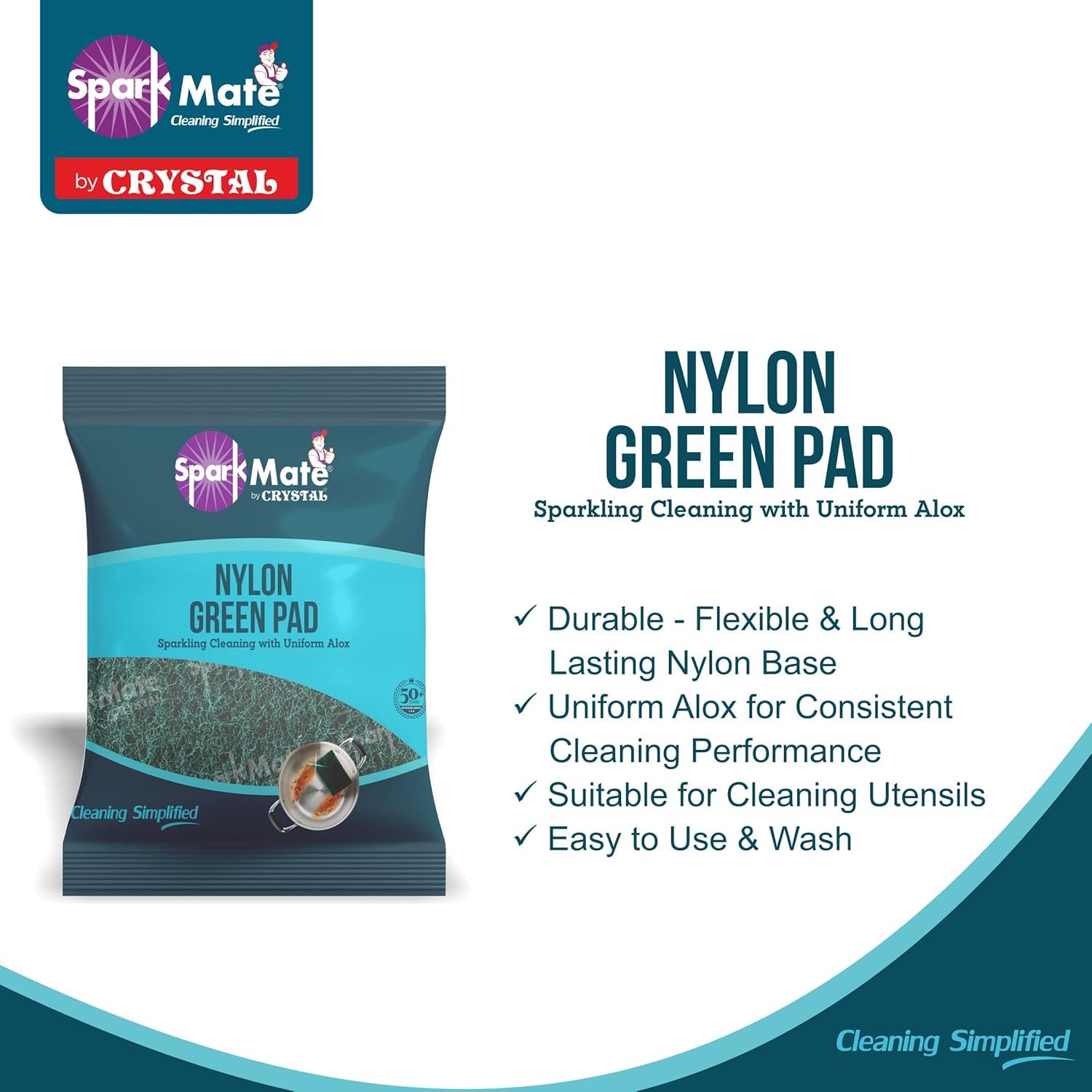 Sparkmate By Crystal Nylon Green Scrub Pad (Pack of 10) 2