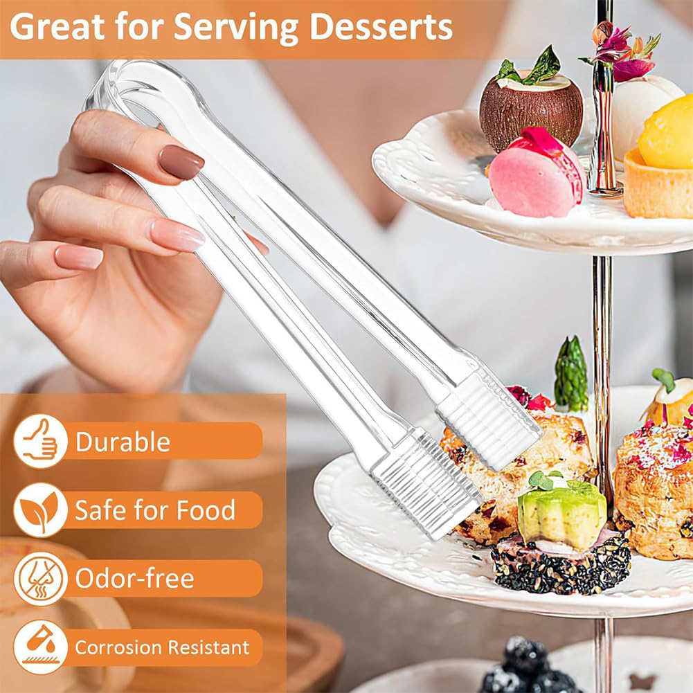 Lot de 10 pinces de service jetables en plastique transparent pour buffet et bonbons glacés