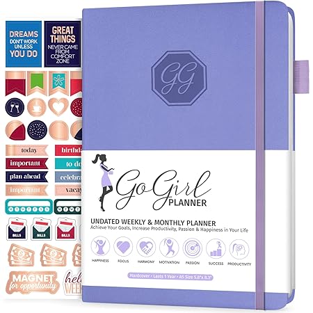 GoGirl Planner and Organizer for Women – Compact Size Weekly Planner, Goals Journal & Agenda to Improve Time Management, Productivity & Live Happier. Undated – Start Anytime, Lasts 1 Year – Lavender