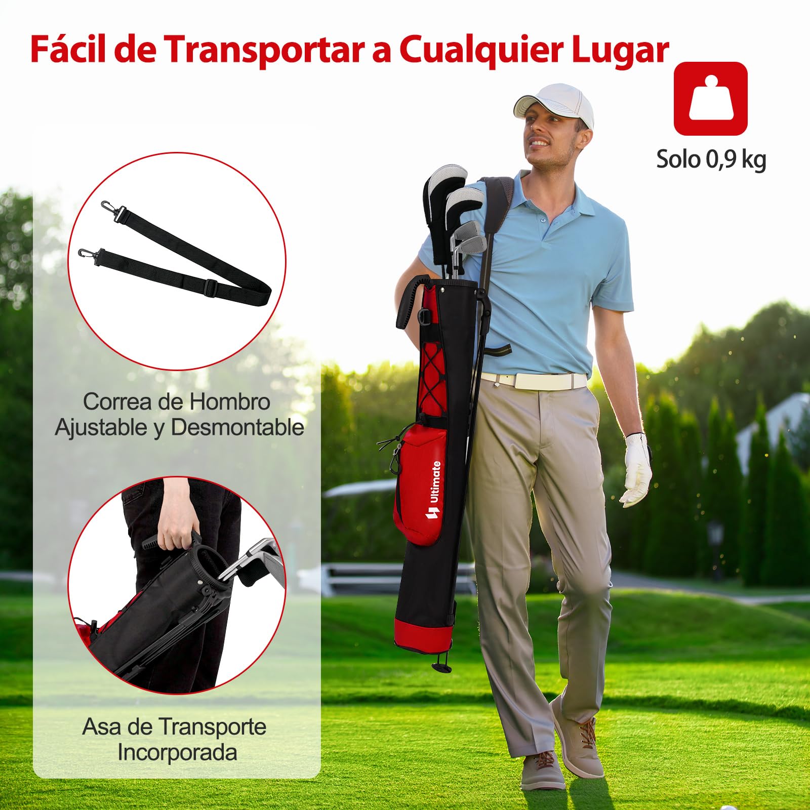 GYMAX Bolsa de Golf, Bolsa Ligera para pPáctica, par 3 y Campos Ejecutivos, Transporte de Palos, Correa para Hombro, Bolsillo, Portabotellas, Unisex, Hombre y Mujer, Accesorio Golf