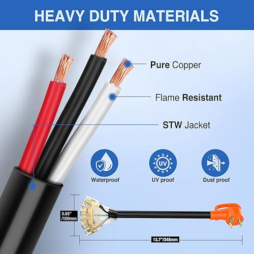 Miniatura 137 de Nilight - 50033R Adaptador de enchufe RV de 18 pulgadas, 50 amperios a 30 amperios, adaptador eléctrico de Dogbone de alta resistencia con mango 115G