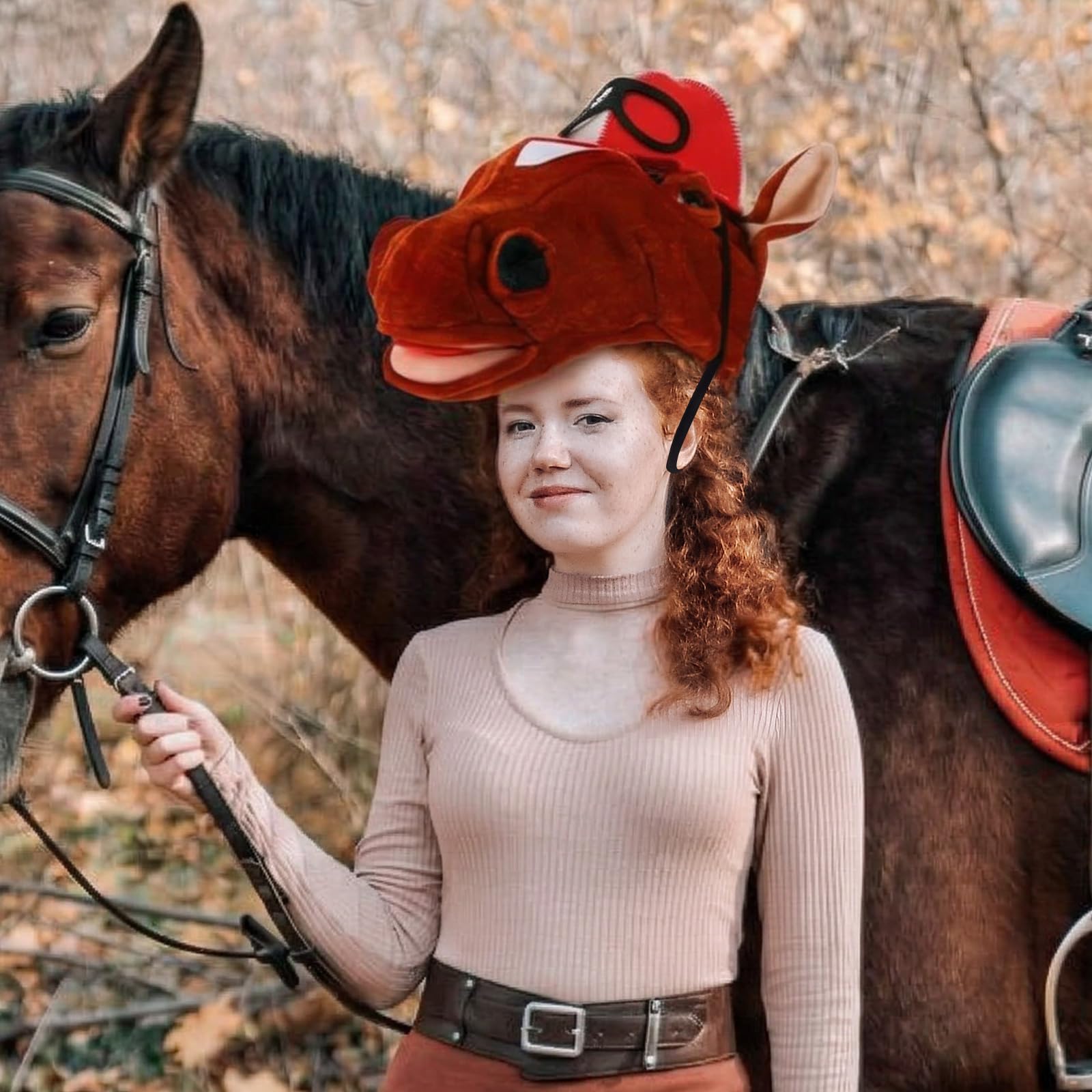 Liitrsh Jockeypferd-Set, Stoff, Pferdekopf, Hut, Kostüm, Zubehör, Reitsport, Fotokabine, Zubehör für Rennen, Dekoration, Urlaubsgeschenke, 3-teilig