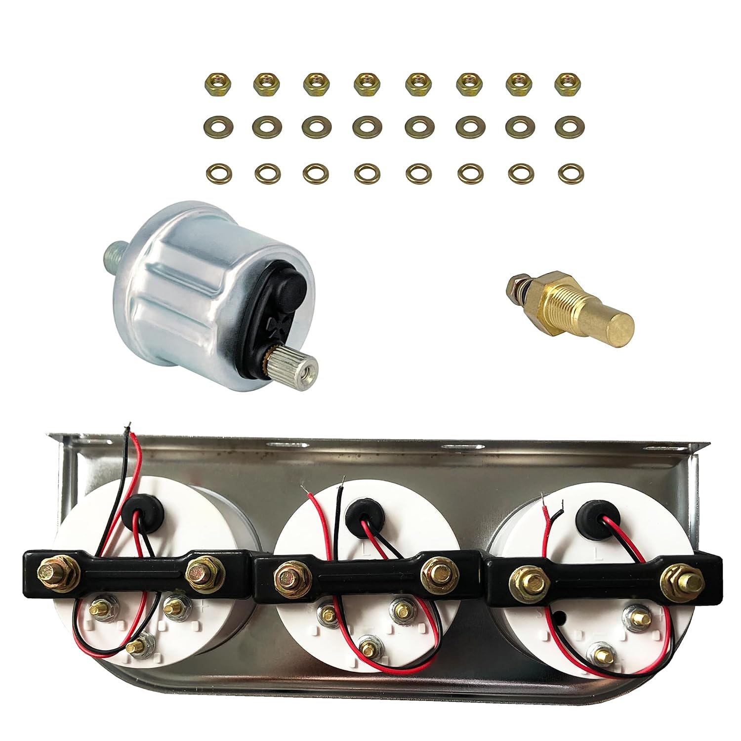 Chrome 3 in1 Triple Auto Gauge Meter Kit 52mm (8-16V Volt Meter +100-250℉ Water Temperature Gauge+ 0-100 psi Oil Pressure Meter) with Black Console for 12V Cars