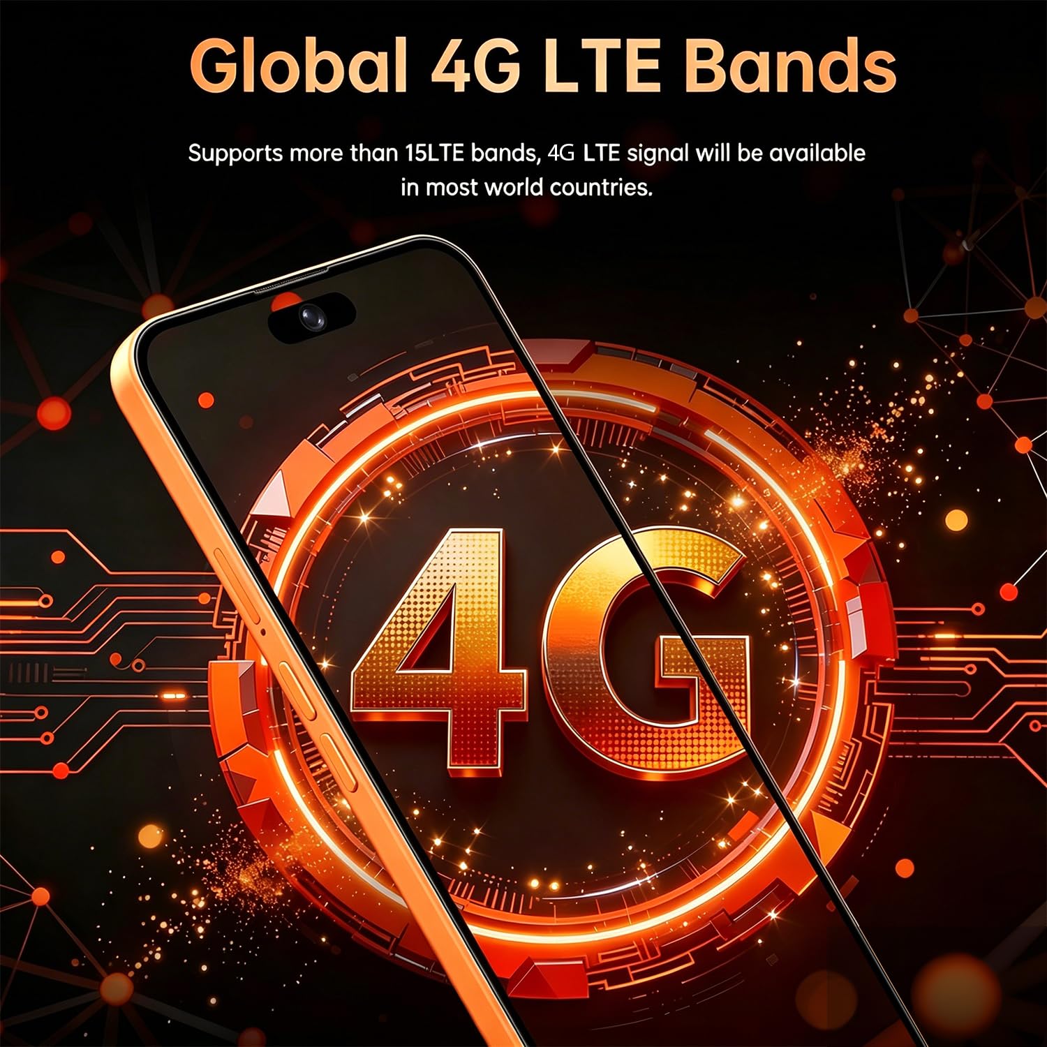 4G Dual SIM Smartphone mit 6,6 Zoll InCell HD-Bildschirm, 4GB+32GB Speicher (bis 256GB erweiterbar), 5000mAh Akku, 16MP Kamera & Face ID, Type-C & OTG Funktion (Orange)