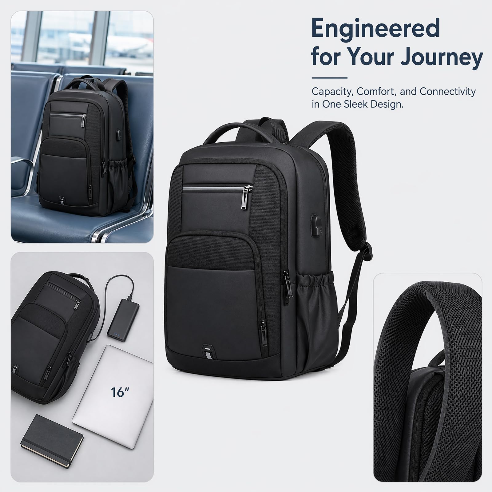 16 calowy wodoodporny plecak na laptop Oxford i torebka na komputer, 20-35L Business Casual Daypack z pasami poduszkowymi powietrznymi,Starry Gray
