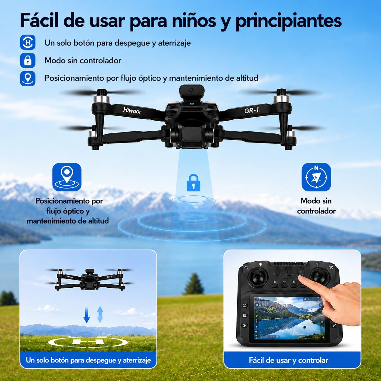 Dron FPV con Pantalla de 4,3'' en Mando, Cámara 1080P WiFi, Evitación de Obstáculos, Flujo Óptico, Motor sin Escobillas, 20 Min de Vuelo, Plegable para Principiantes y Adultos