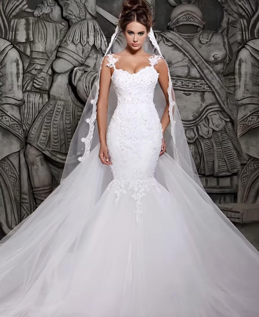 Lace Wedding Dresses for Bride 2026 Long Sleeve Mermaid V Neck Boho Beach Wedding Gown with Train for Women