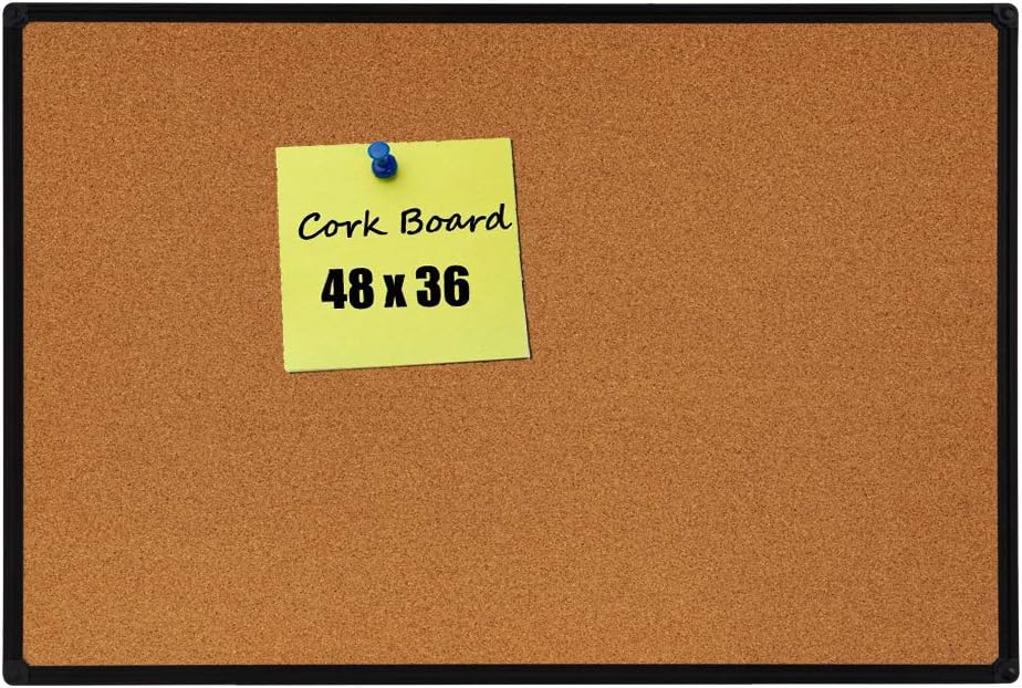 DexBoard Large Cork Board 48 x 36 Inch with Satin-Finished Aluminum Frame, Notice Bulletin Board Memo Pin Board for Office and Home Usage, Ten Free Pins Included : Office Products