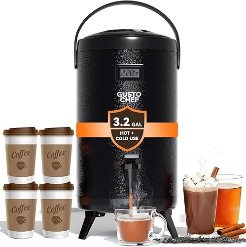 Dispensador de bebidas aislado  Dispensador térmico de té frío y caliente  Acero inoxidable de 12 L3.2 galones con espita para té, café, leche, agua