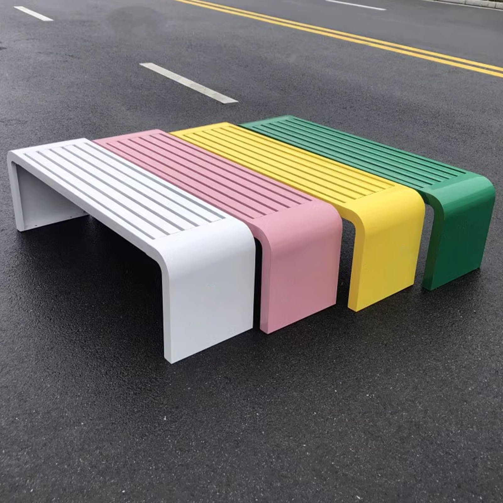 Banco metálico para Exterior, Fabricado en Acero Inoxidable, con Asiento Engrosado y ensanchado, Apto para Parques, áreas de Juego, centros comerciales y librerías. Yellow 100cm