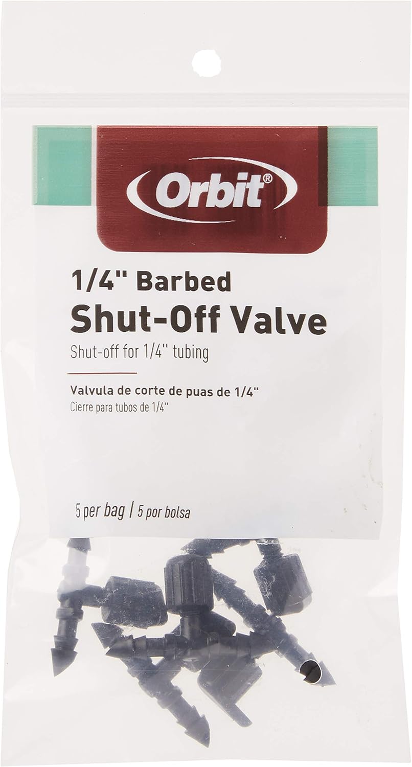 Orbit 20 Pack (100 Total Fittings) 1/4 Inch Barbed Drip Irrigation Tubing Shut-Off Valve - 5 Pack……