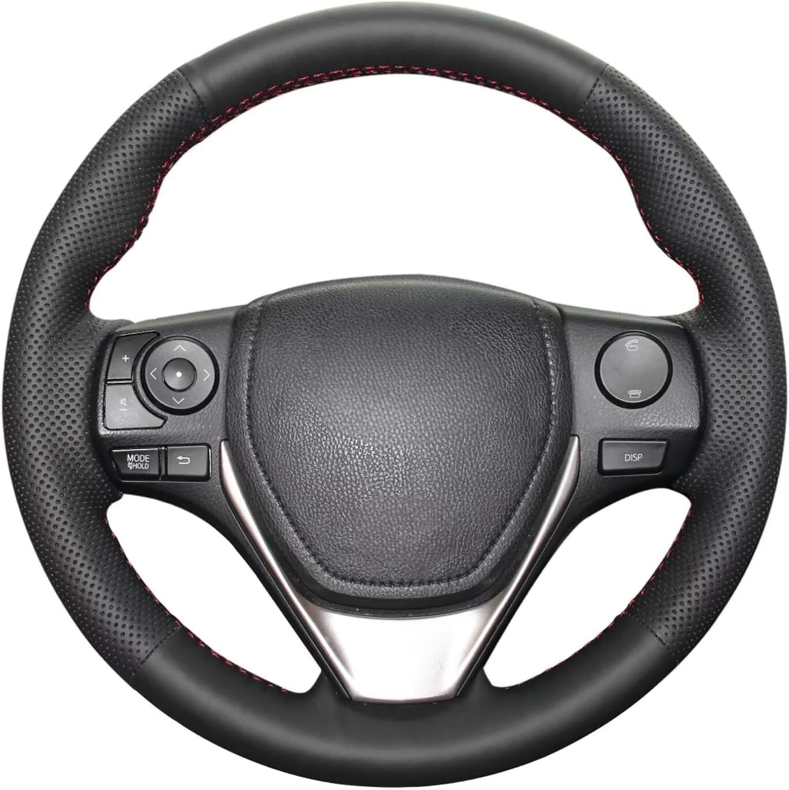 Loncky Black Genuine Leather Auto Custom Steering Wheel Covers for Toyota Corolla 2014 2015 2016 2017 2018 / Toyota RAV4 2013 2014 2015 2016 2017 2018 / Scion iM 2016 Accessories