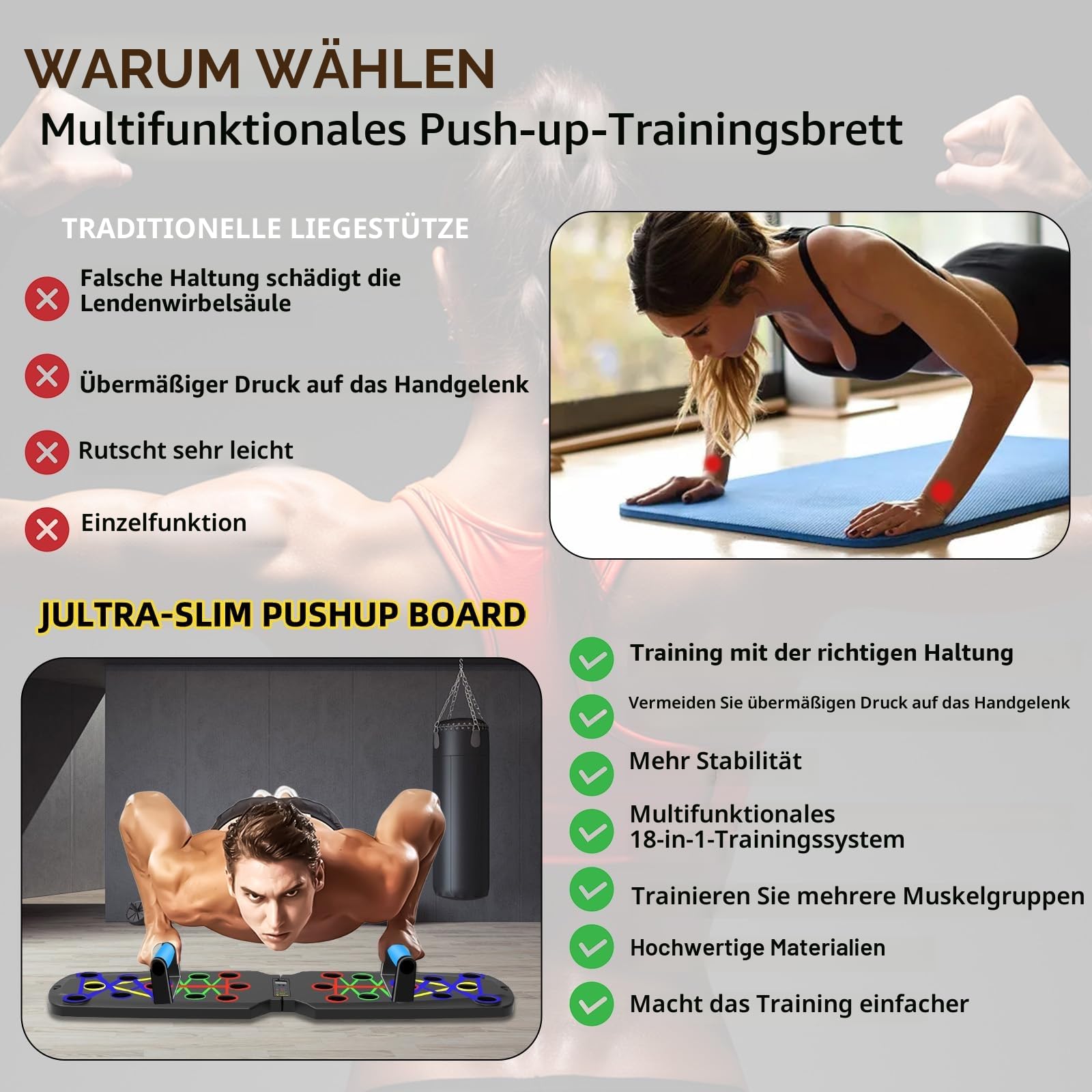 Push Up Board, 26-in-1 Multifunktions-Liegestützbrett Übungsgerät für den Heimgebrauch, System Fitness Boden Brust Muskelübung Professionelle Ausrüstung Fett verbrennen für Männer