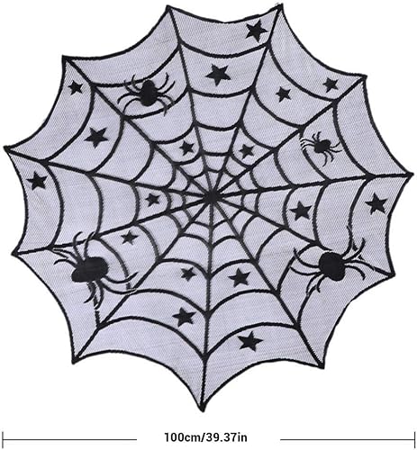 Miniatura 3 de Camino de mesa de Halloween, mantel redondo de encaje de araña de 40 pulgadas, mantel de Halloween para cena de Halloween (negro)