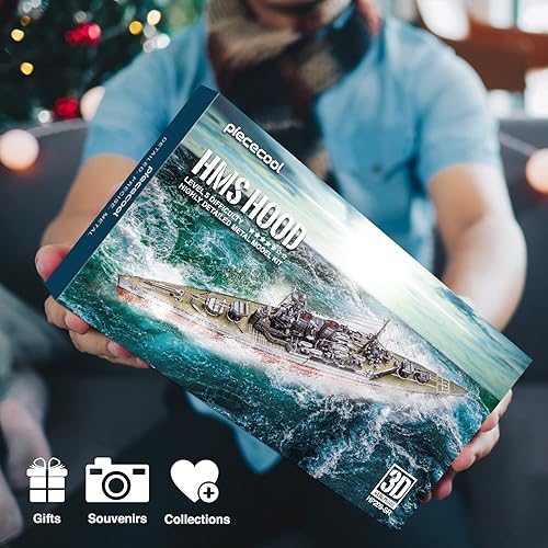 Miniatura 8 de Piececool Rompecabezas 3D para adolescentes, modelos de buques de guerra de metal, HMS Hood Battleship 3D, kits de construcción para adultos,