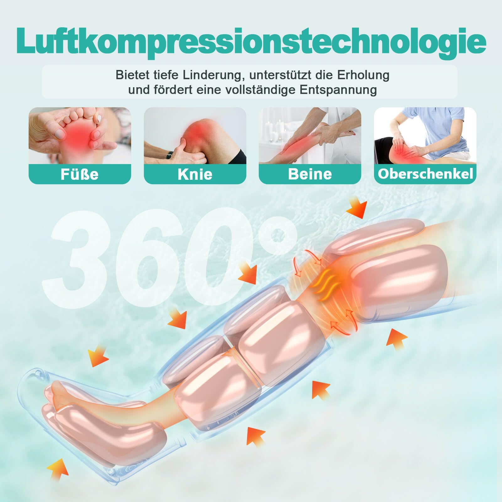 Appareil de massage des jambes avec chaleur pour la circulation sanguine, appareil de massage de compression d'air pour pieds, mollets, cuisses, genoux pour soulager la douleur, 4 modes, 4 intensités