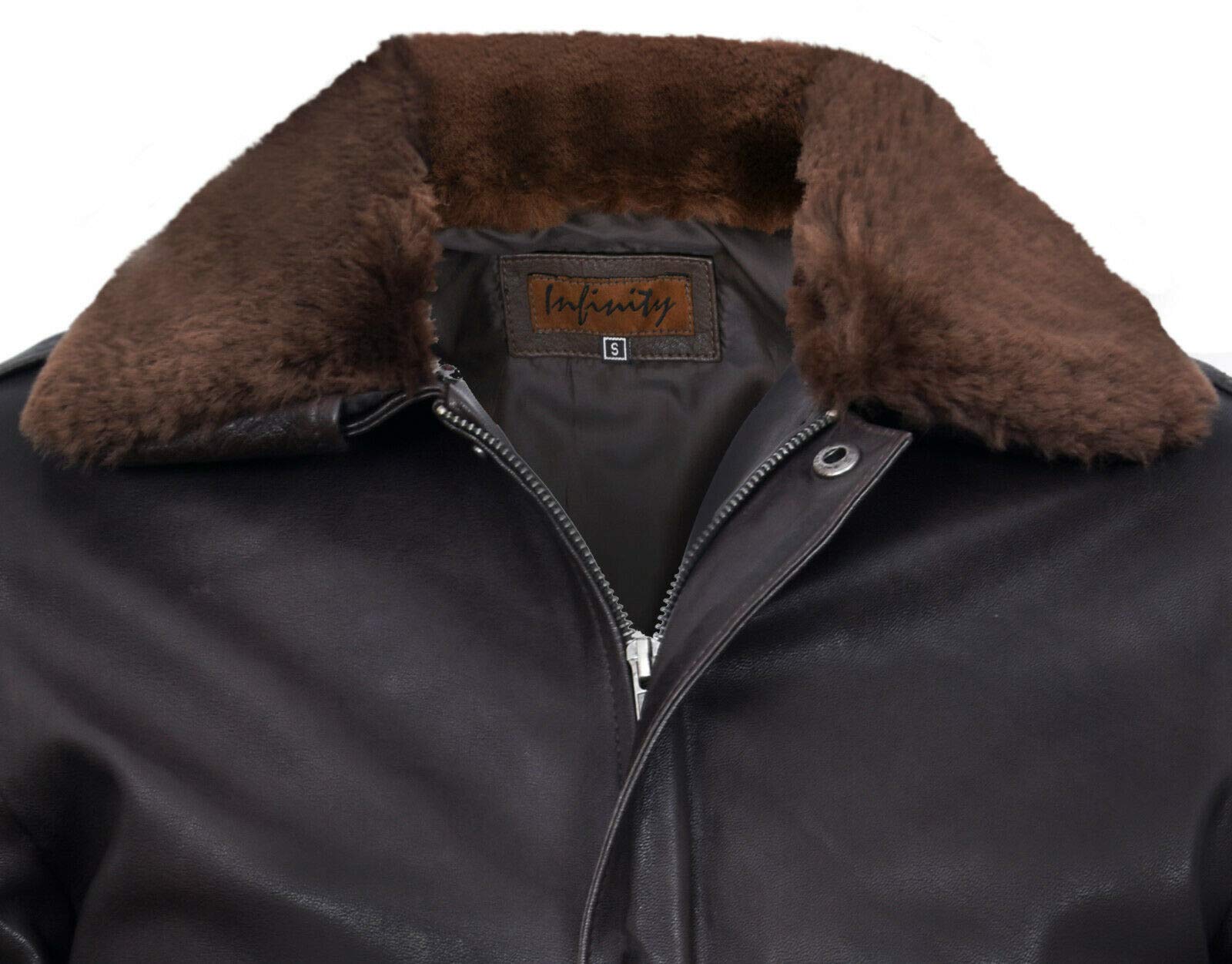 Infinity Leather Chaqueta de Bombardero de Piel de Oveja A2 de Los Hombres con Cuello de Oveja Desmontable
