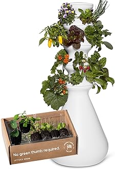 Farmstand Starter Kit + 24 Seedling Credit | Medium Hydroponic Growing System Kit | Self-Watering Outdoor Vertical Garden Planter Tower | 4ft 10in | Made in USA