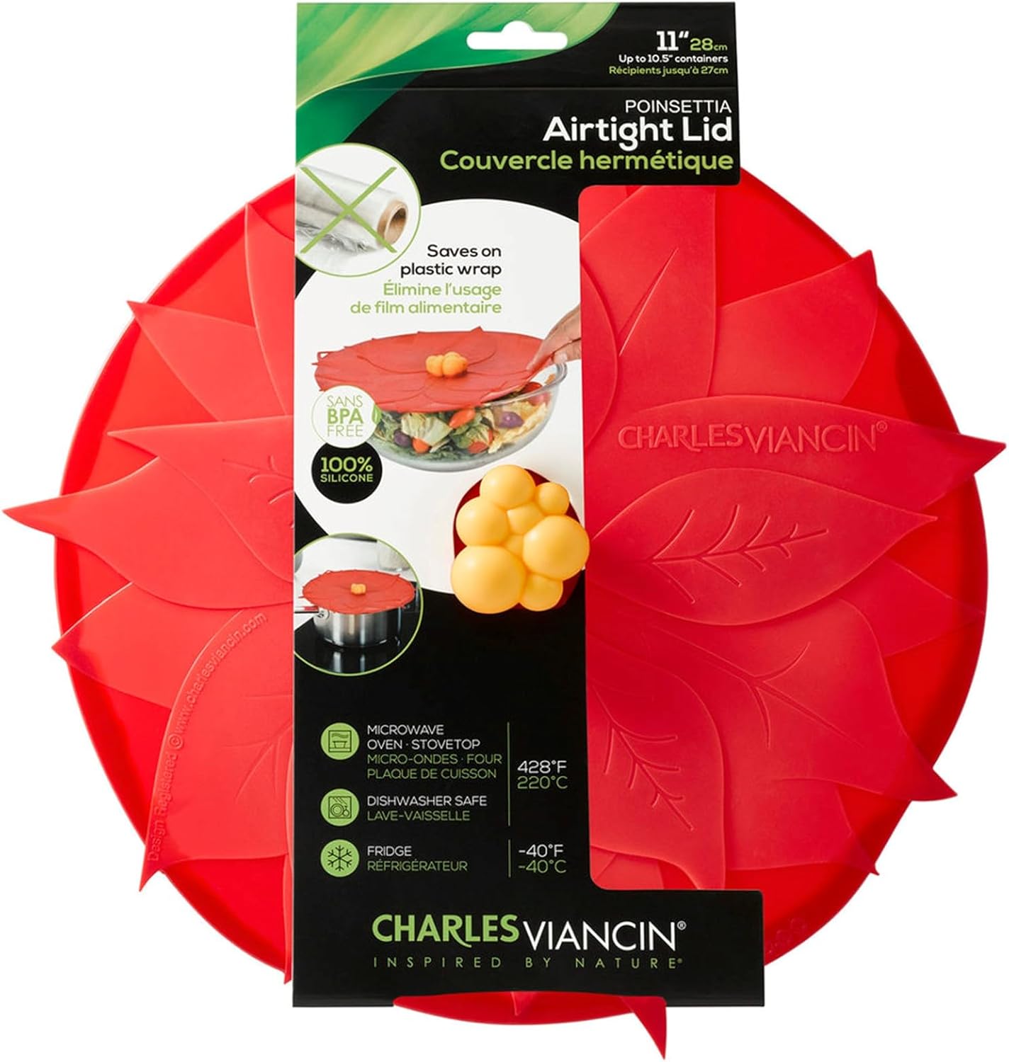 Charles Viancin - Holly Silicone Lid for Food Storage and Cooking - 9''/23cm - Airtight Seal on Any Smooth Rim Surface - BPA-Free - Oven, Microwave, Freezer, Stovetop and Dishwasher Safe