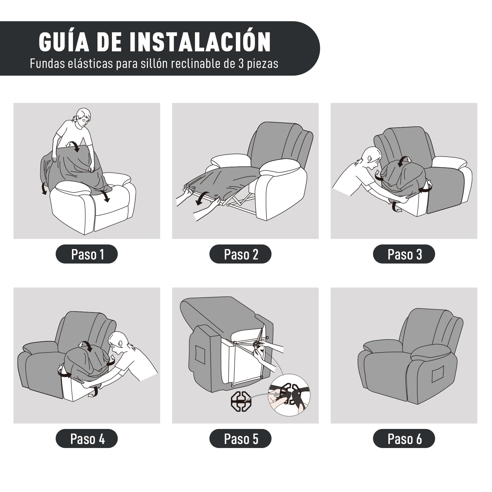 KinCam Funda Sillon Relax reclinable, Funda para Sillón Relax de Jacquard, Funda Sillon orejero Funda Elástica con Bolsillo para Perros y Mascotas, Suave y Lavable Funda Sofa 1 Plaza Café