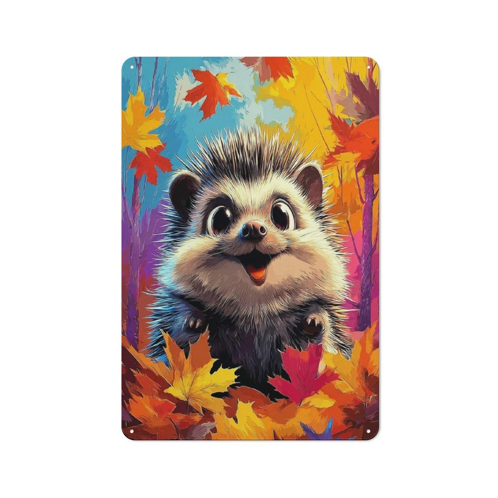 Junmoney Autumn Hedgehog Adventure Classic Metal Plaque 30X20cm Featuring Bistro Wall Plaque For Kitchen, Cafe, Pantry Or Dining Room