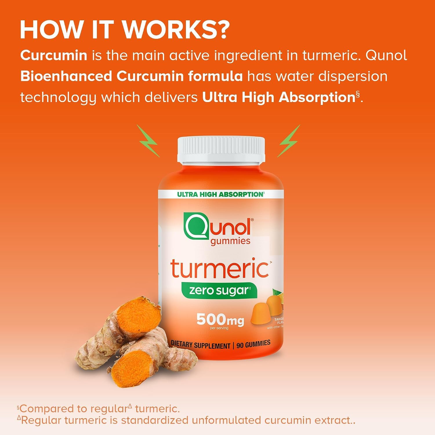 Qunol Zero Sugar Turmeric Gummies 500mg, Ultra High Absorption Gummy, 90 ct — Amazon image 4