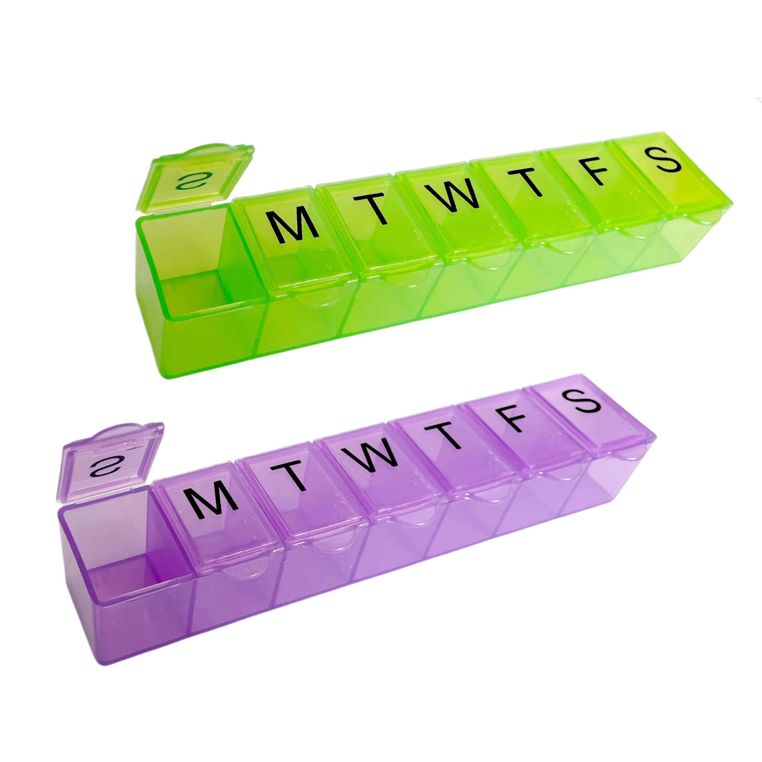 Photo 1 of 2 Pack Weekly (7-Day) Pill Organizer, 7 Days Pill Case Travel Daily Pill Box Portable Medicine Organizer and Planner with Compartment for Vitamins, Fish Oil, Supplements and Medication (Green&Purple)