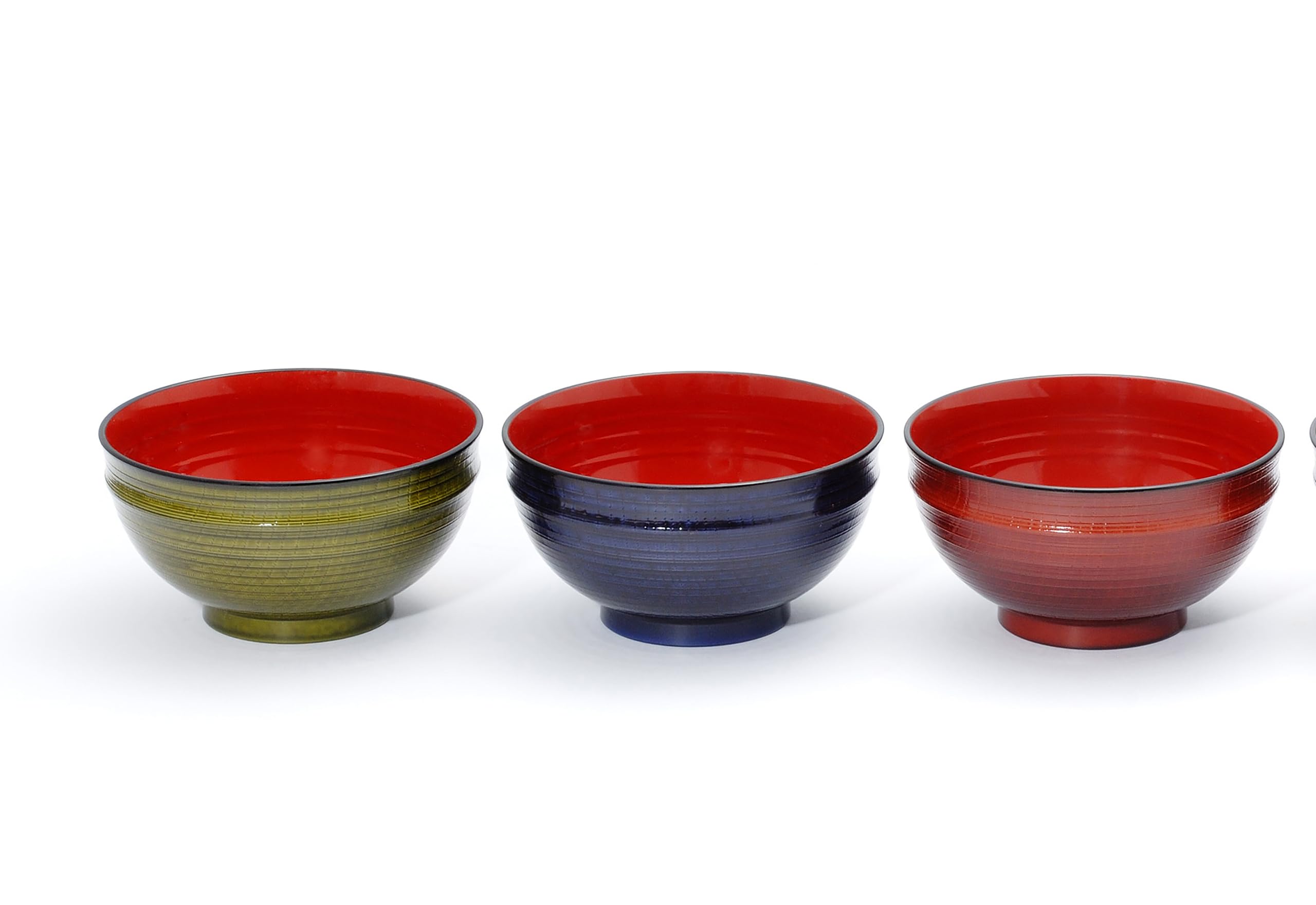 Miyamoto Sangyo Yamanaka Lacquer Microwave and Dishwasher Safe Sansai Soup Bowl (3 Color Set)