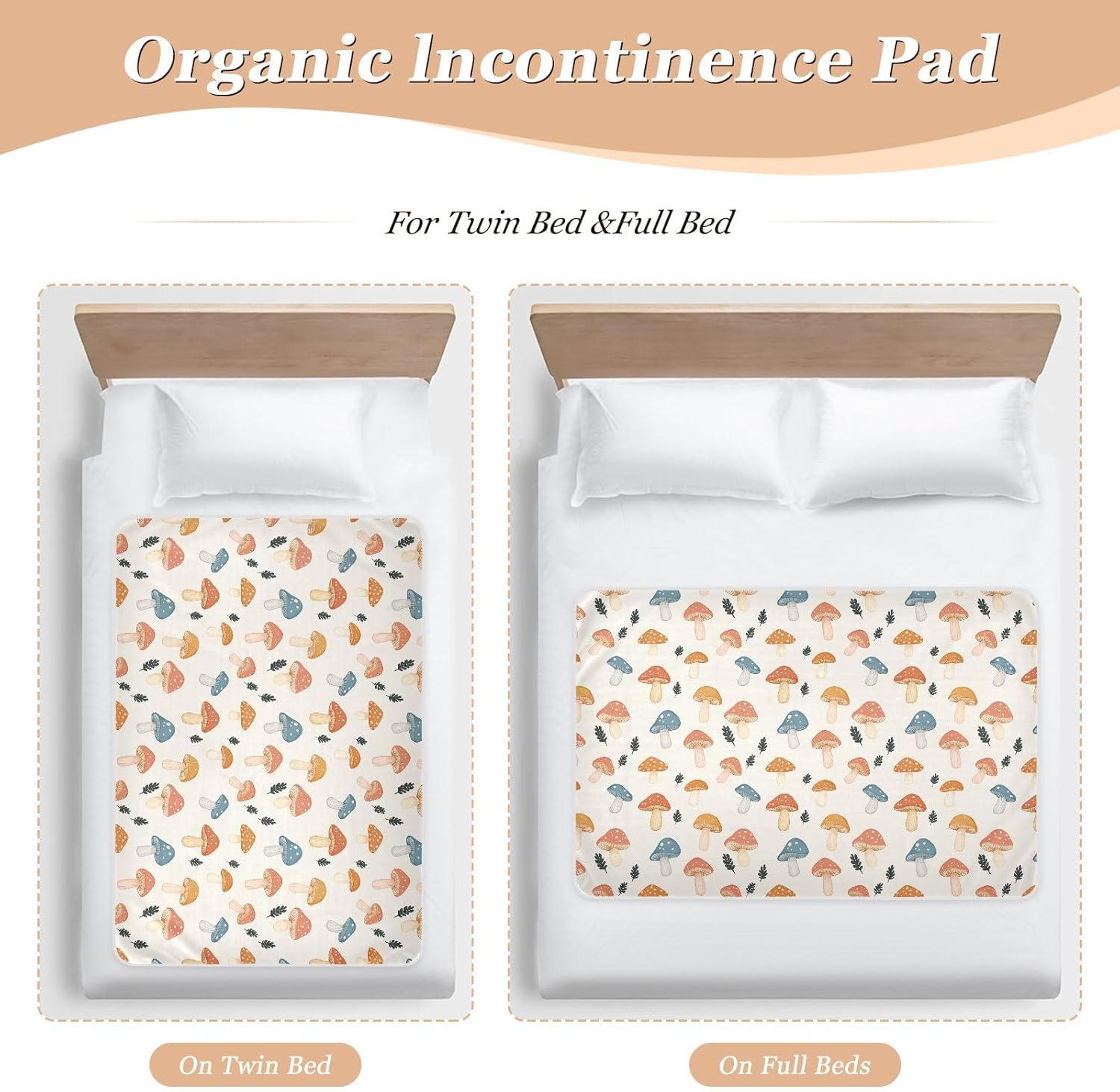 Cartoon Cute Mushroom Red Blue Extra Large Resuable Baby Bed Pad Waterproof Washable Potty Training Cover Leakproof Quick Drying Travel Mattress for Toddler Kids , 52" L x 34" W