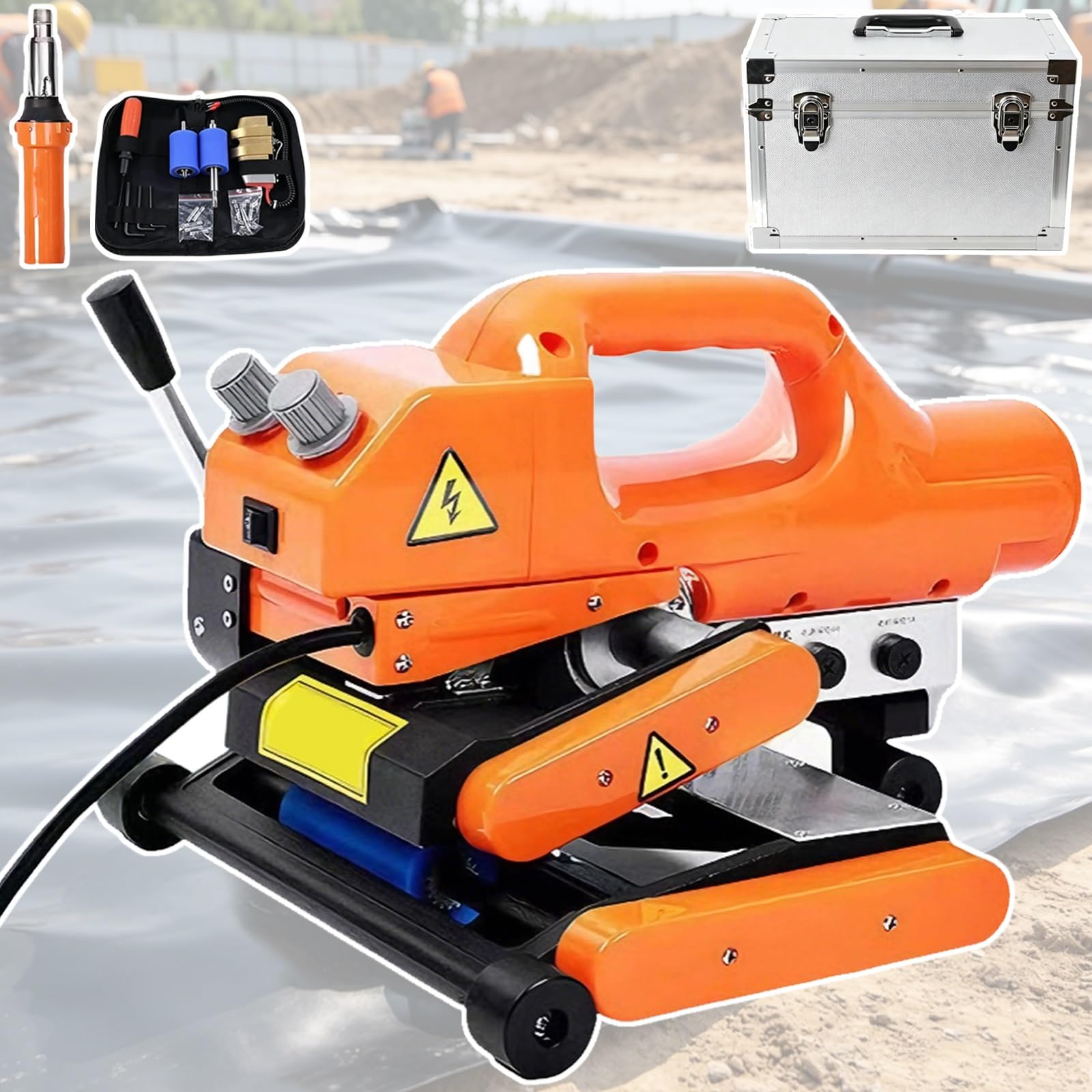 Troqullium Steel Wheel Plastic Membrane Hot Wedge Welder, Welding Speed 0.5-5M/Min, Heating Temperature 0-450℃, With 2000W Hot Air Welding Gun, For Waterproofing Project(,10Cm)
