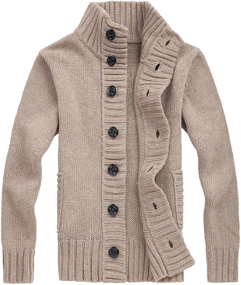 Cardigan Homme épais En Laine - Col Châle, Boutonnage Devant, Poches - Coupe Slim - Pour Automne/hiver - Tailles S à XXL (asiatique)