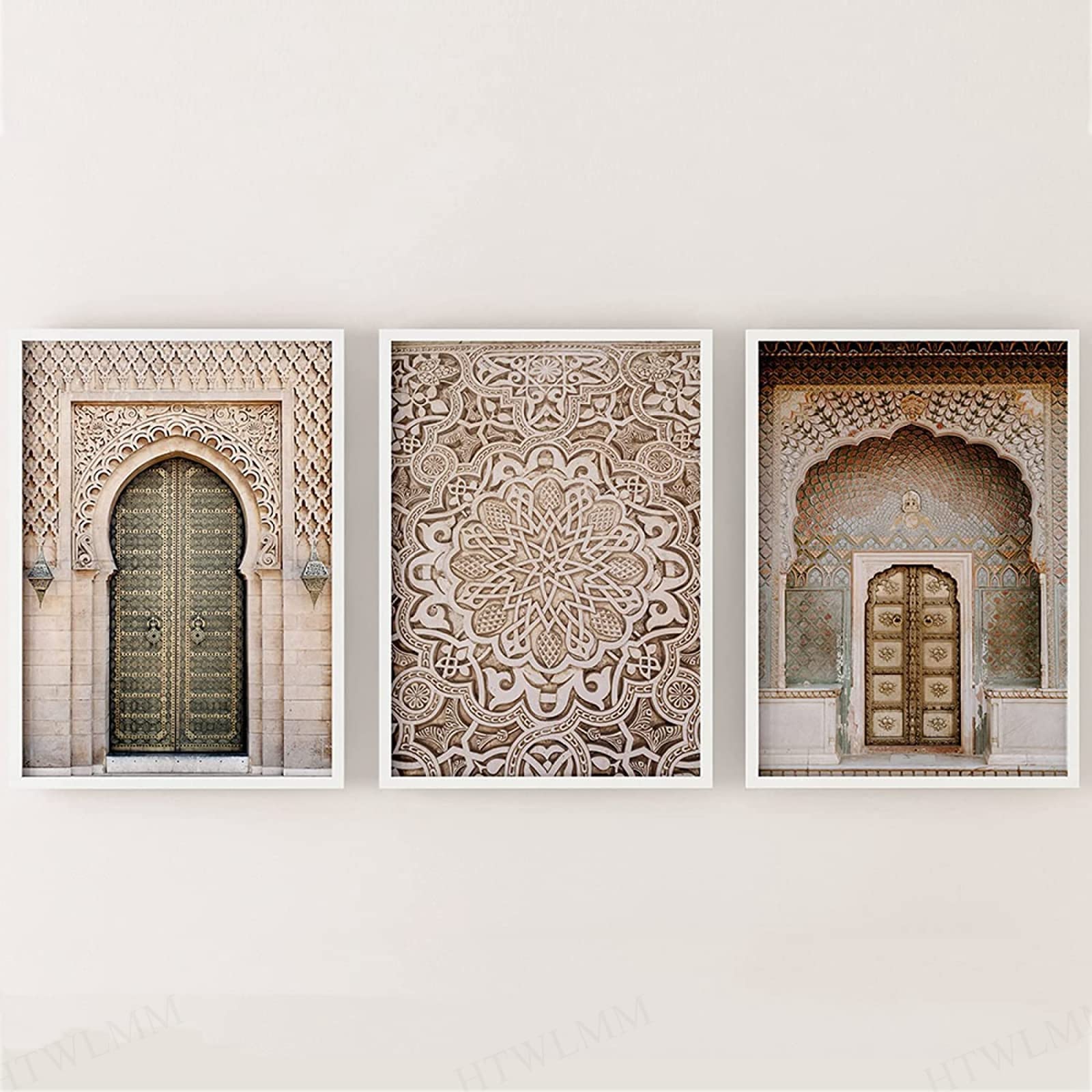 Islamique Beige Fleur Maroc Porte Toile Peinture Tableau,Islam Impression sur Toile Salon Chambre Maison Décoratifs Room Decor sans Cadre (D,3X60X80CM)