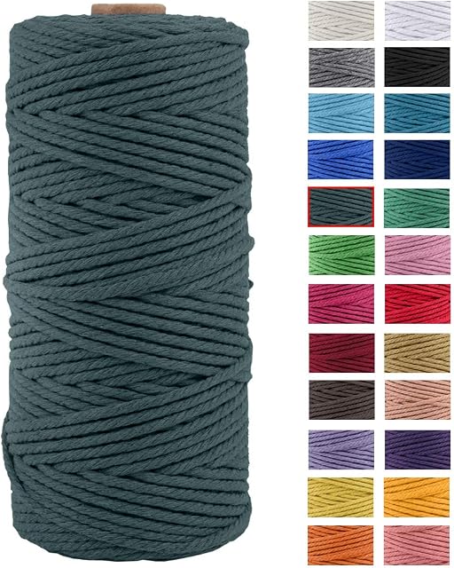 JeogYong Macrame Cord Thick Natural Cotton Cord Yarn Macrame Rope for Wall Hangings, Plant Hangers, DIY Crafts, Home Decorations, Gift Wrapping 3mm x 100m (Dark green)
