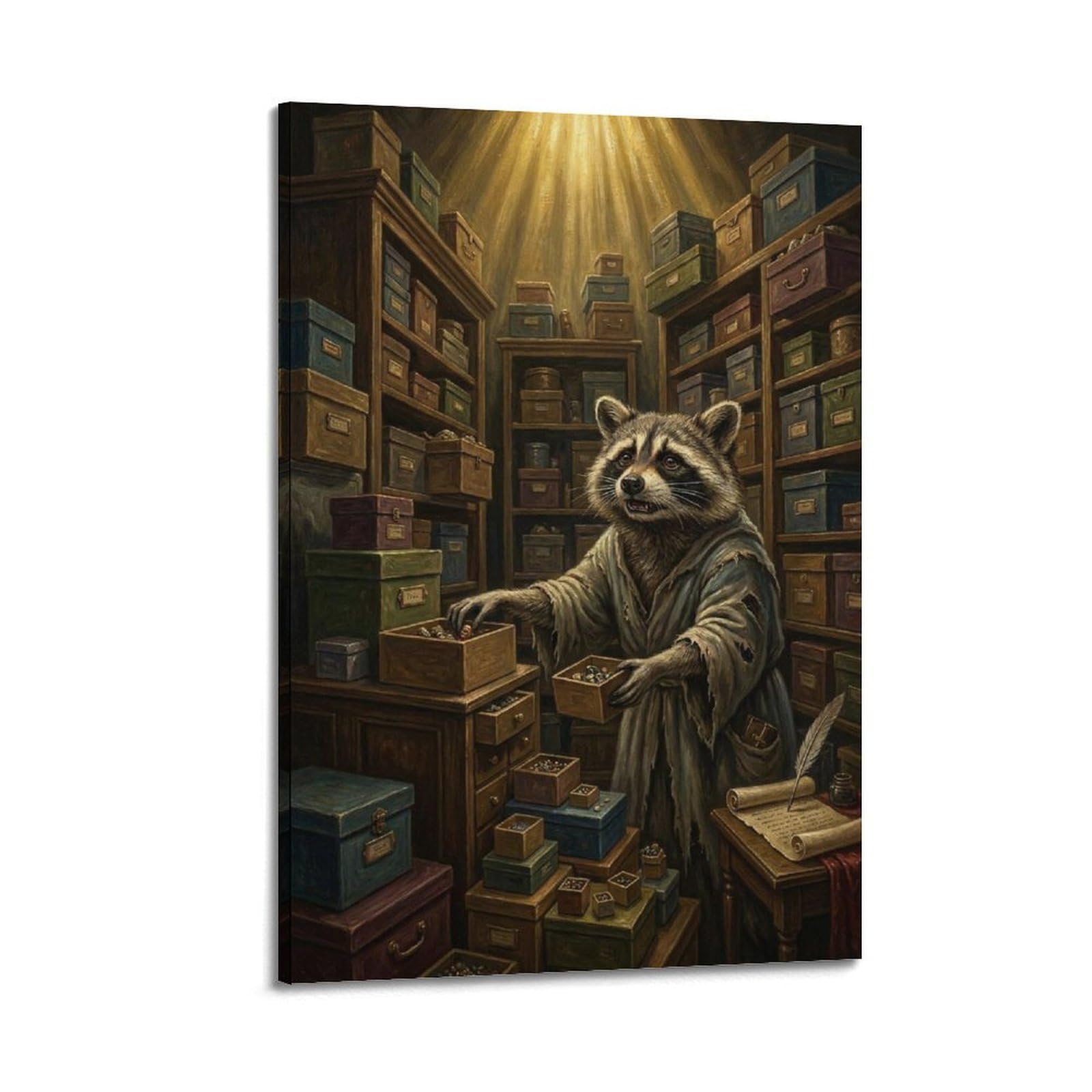 XKUGA Surreal Vintage Animal Poster Raccoon Archive Dilemma Modern Decorative Canvas Prints - Ideal Wall Art for Family, Man Cave, Game Room, Boys & Girls Bedroom 24x36inch(60x90cm)
