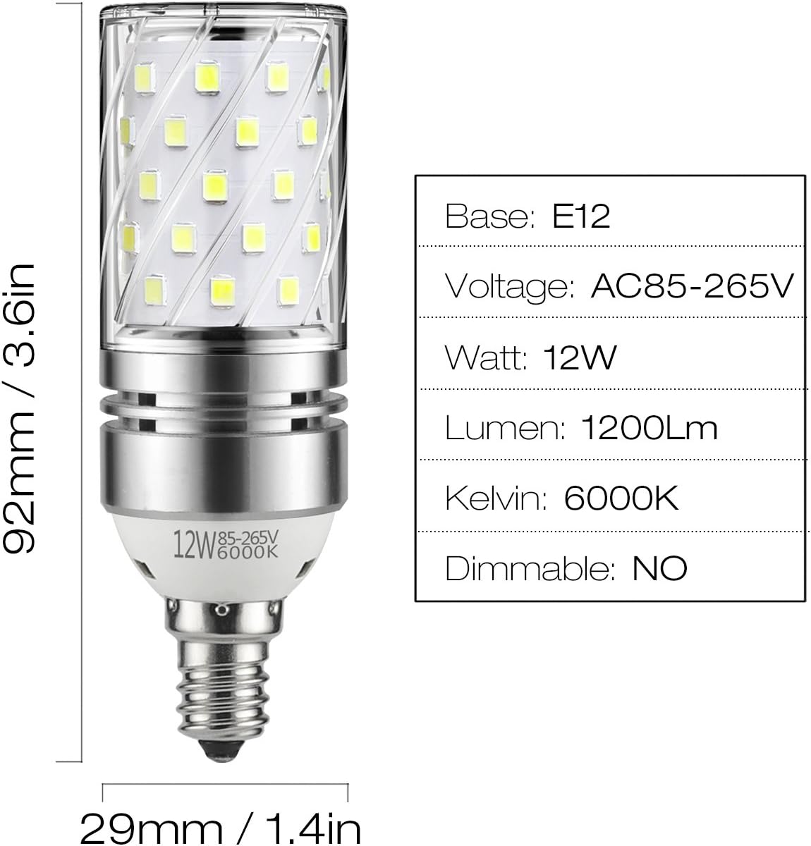 Buy 2 get 3 YIIZON 12W LED Corn Bulbs, Candelabra LED Light Bulbs, 6000K Daylight White, 1200LM, E12 Base, 100W Incandescent Equivalent, Non-dimmable, Pack of 4