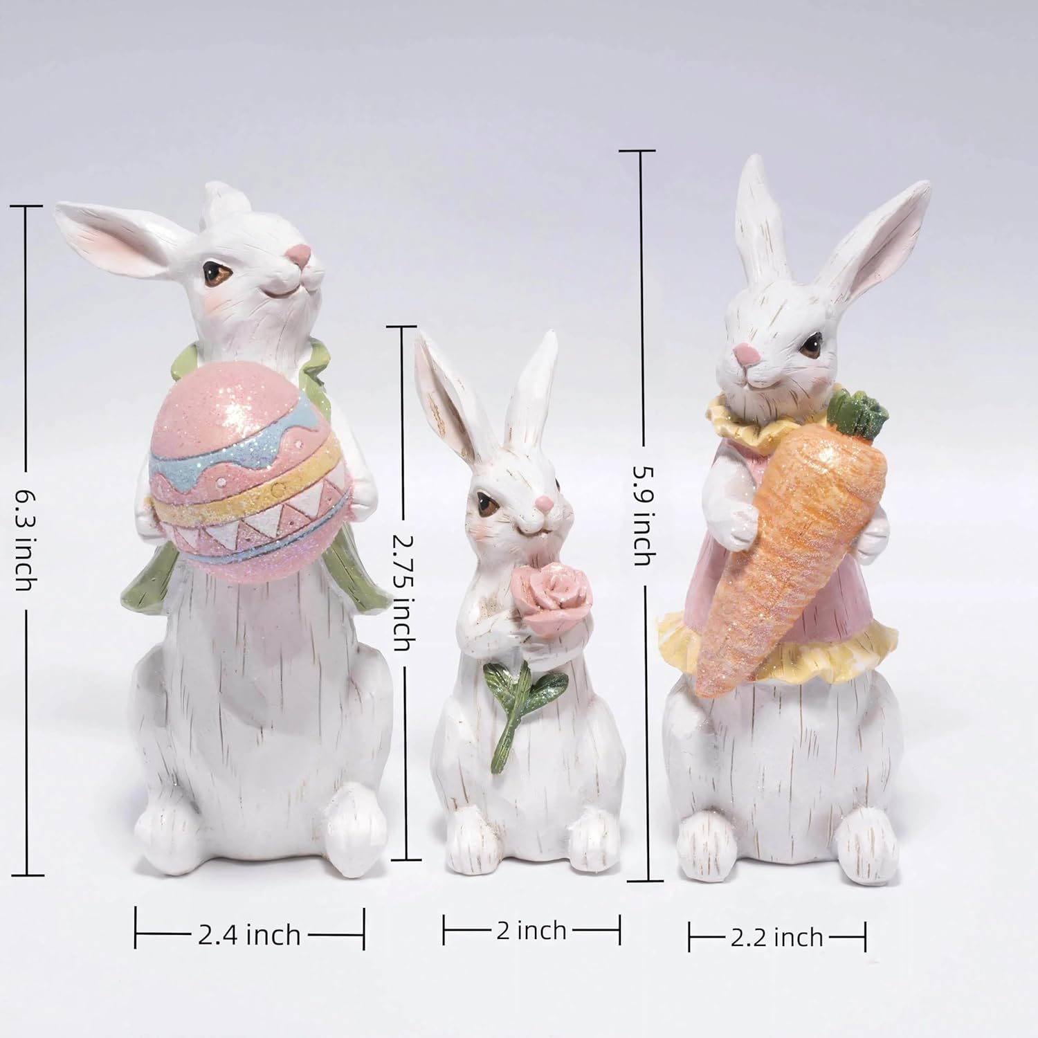 Hodao Easter Bunny Decorations Spring Indoor Home Decor Bunny Figurines (Easter White Bunny Family)