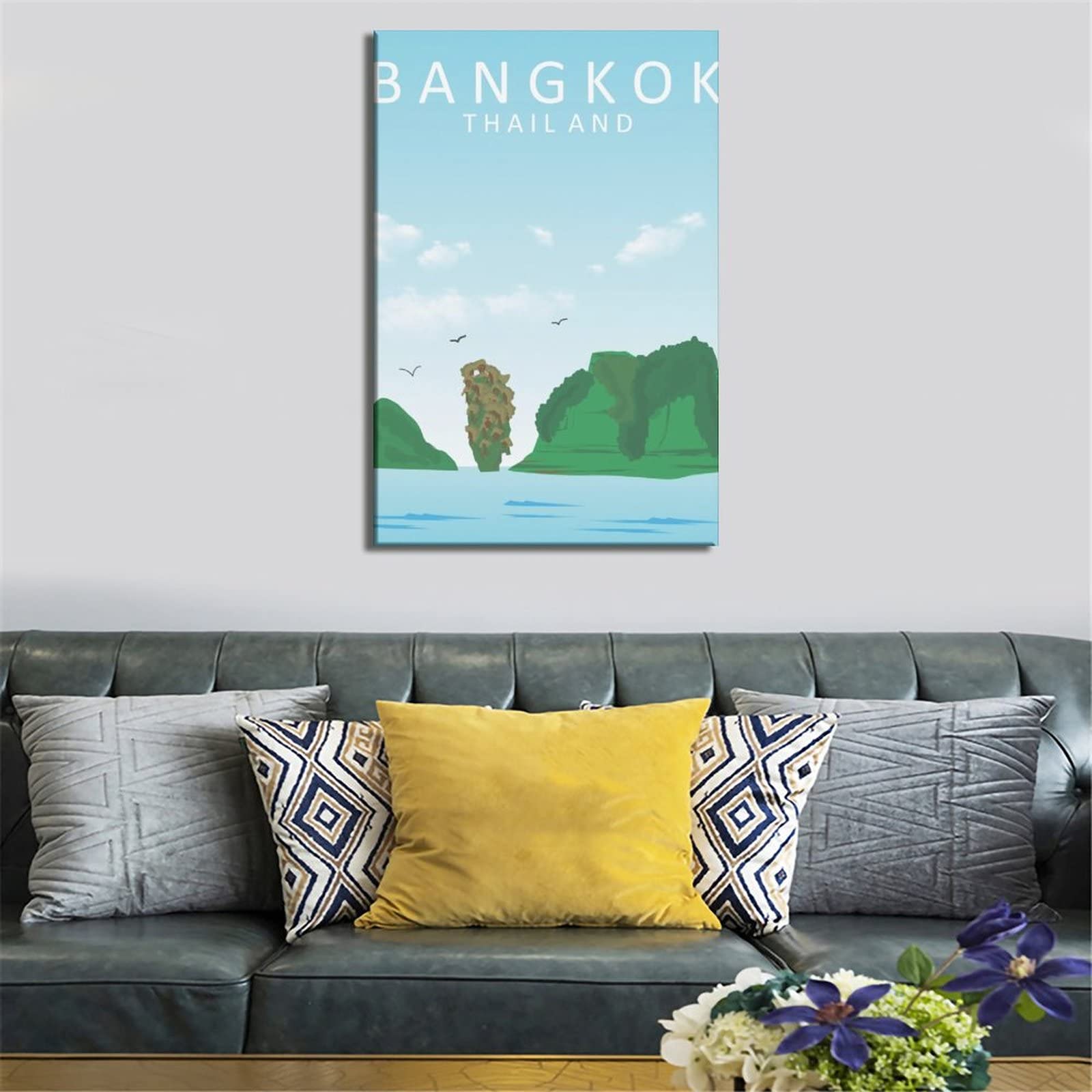 Poster Bangkok Thaïlande Vintage - Décoration Murale Voyage - Impression Sur Toile - Style Rétro