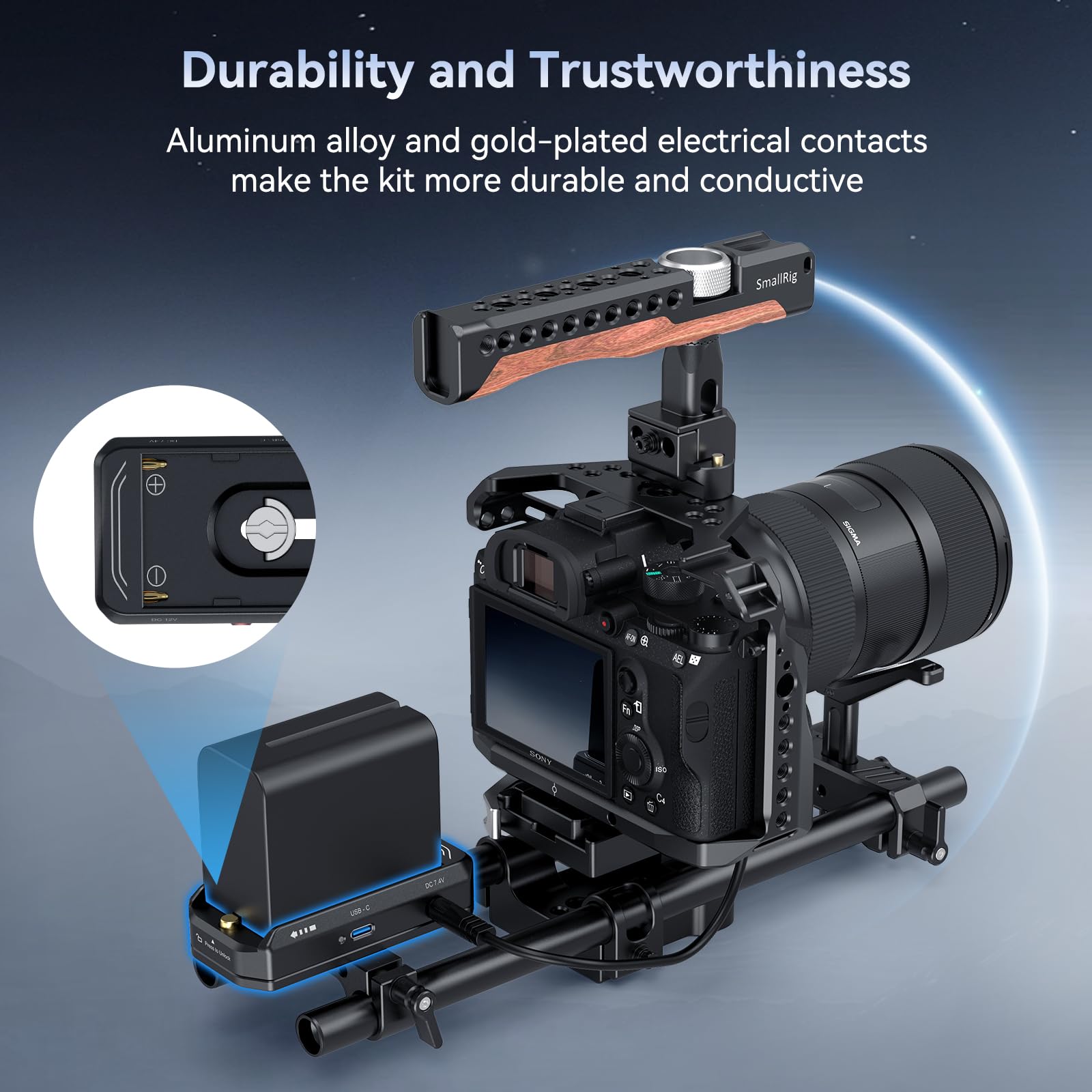 SMALLRIG NP-F Battery Adapter Mount Plate with NP-FZ100 Dummy Battery, do A7R V, A7 IV, A7S III, A7C II, A7CR, z Portem USB-C i Podwójnymi Wyjściami DC Kompatybilna z NP-F970, NP-F550, NP-F770-4341