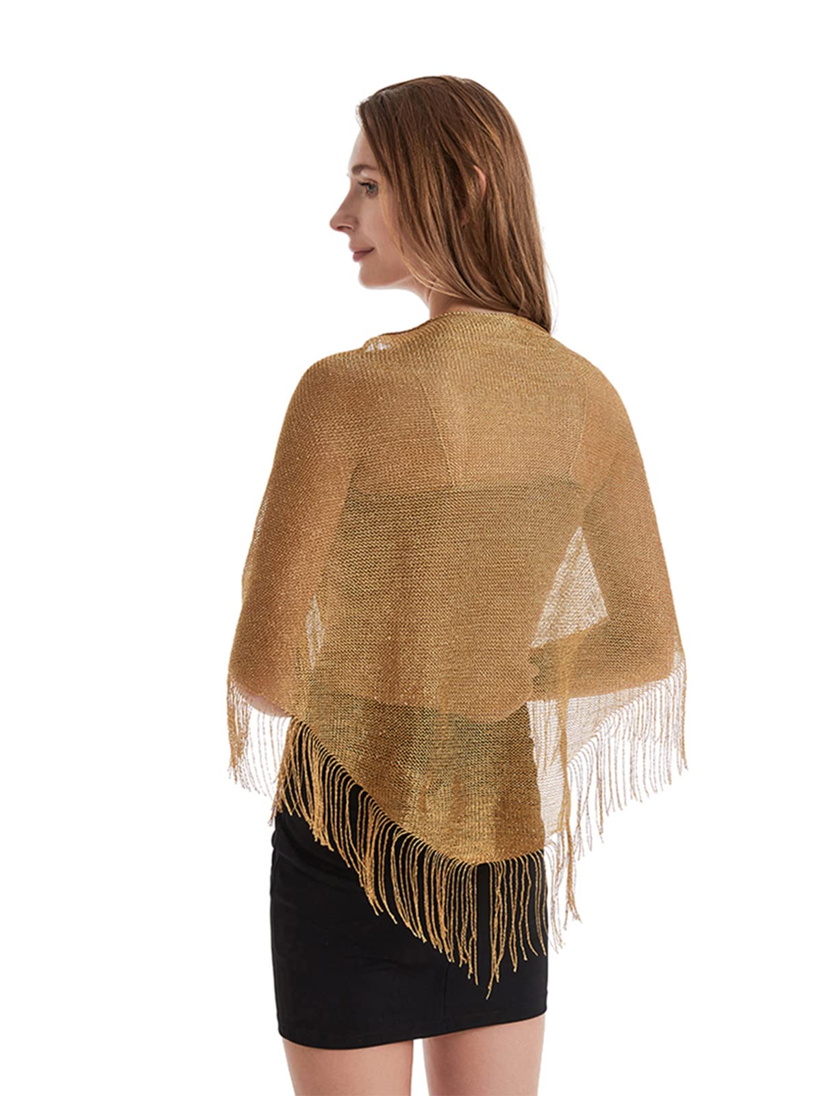 Châle Triangle Multifonctionnel Femme 190x60cm | Etole Métallique Echarpe avec Frange Brillant pour Mariage Bal Cocktail