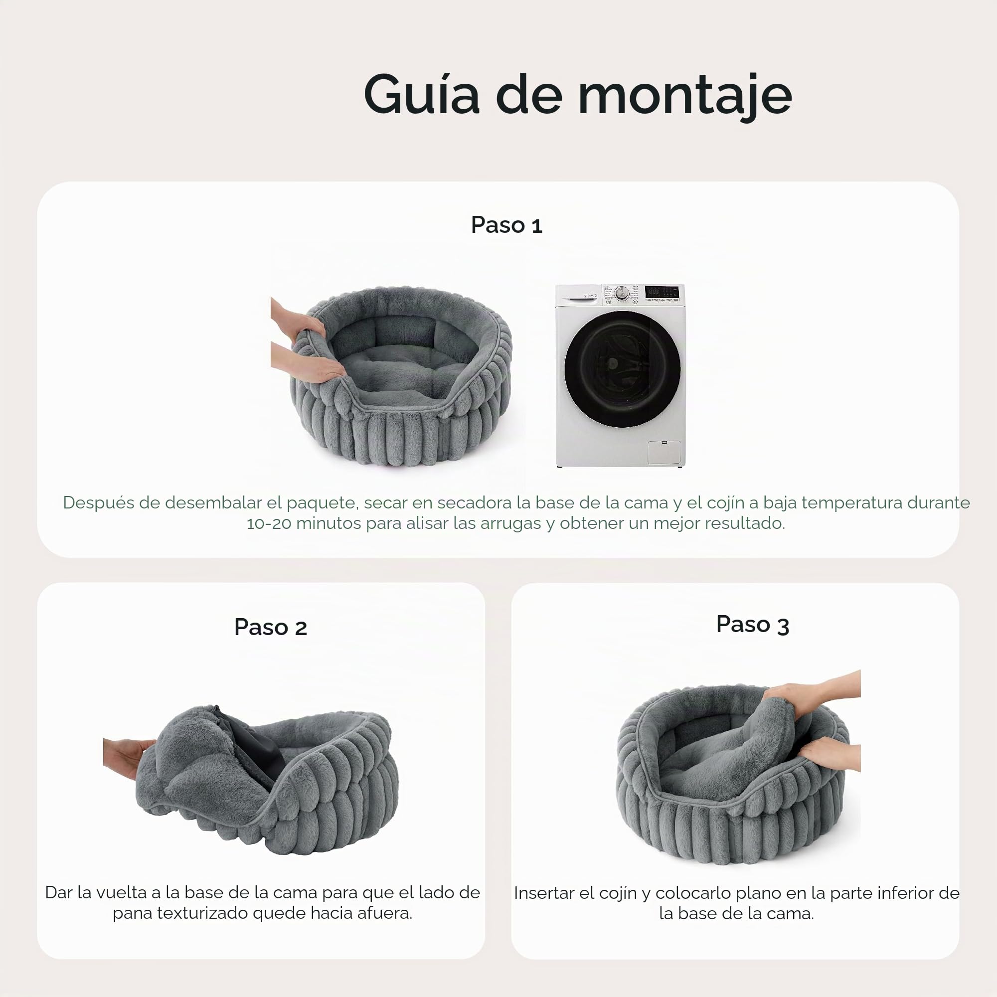 Bedsure Cama Gato Cama Cachorro Lavable Pana Polar, 51x51cm | Cama Gatito Redonda Estilo Abrazo Sueño Profundo Bordes Altos, Cojín Extraíble Reversible, Antideslizante, Gris